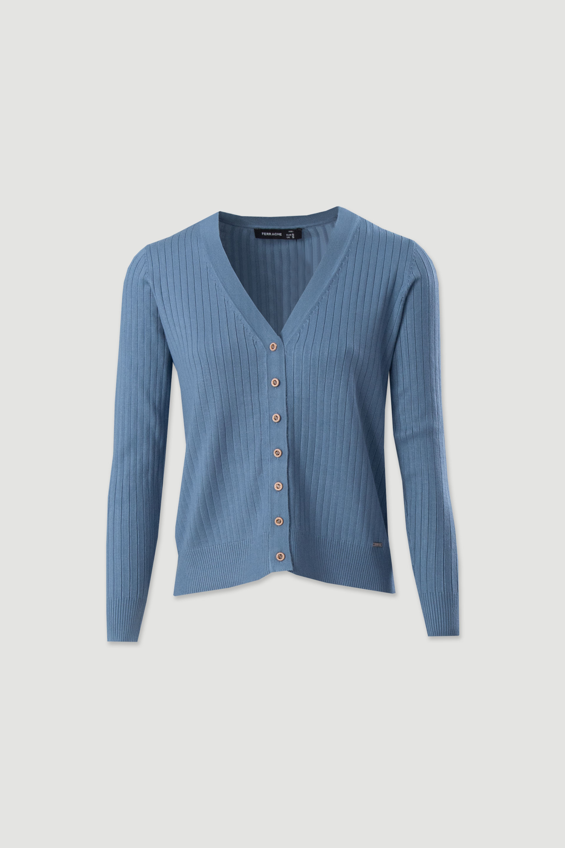 Casaco de malha canelada com decote em v