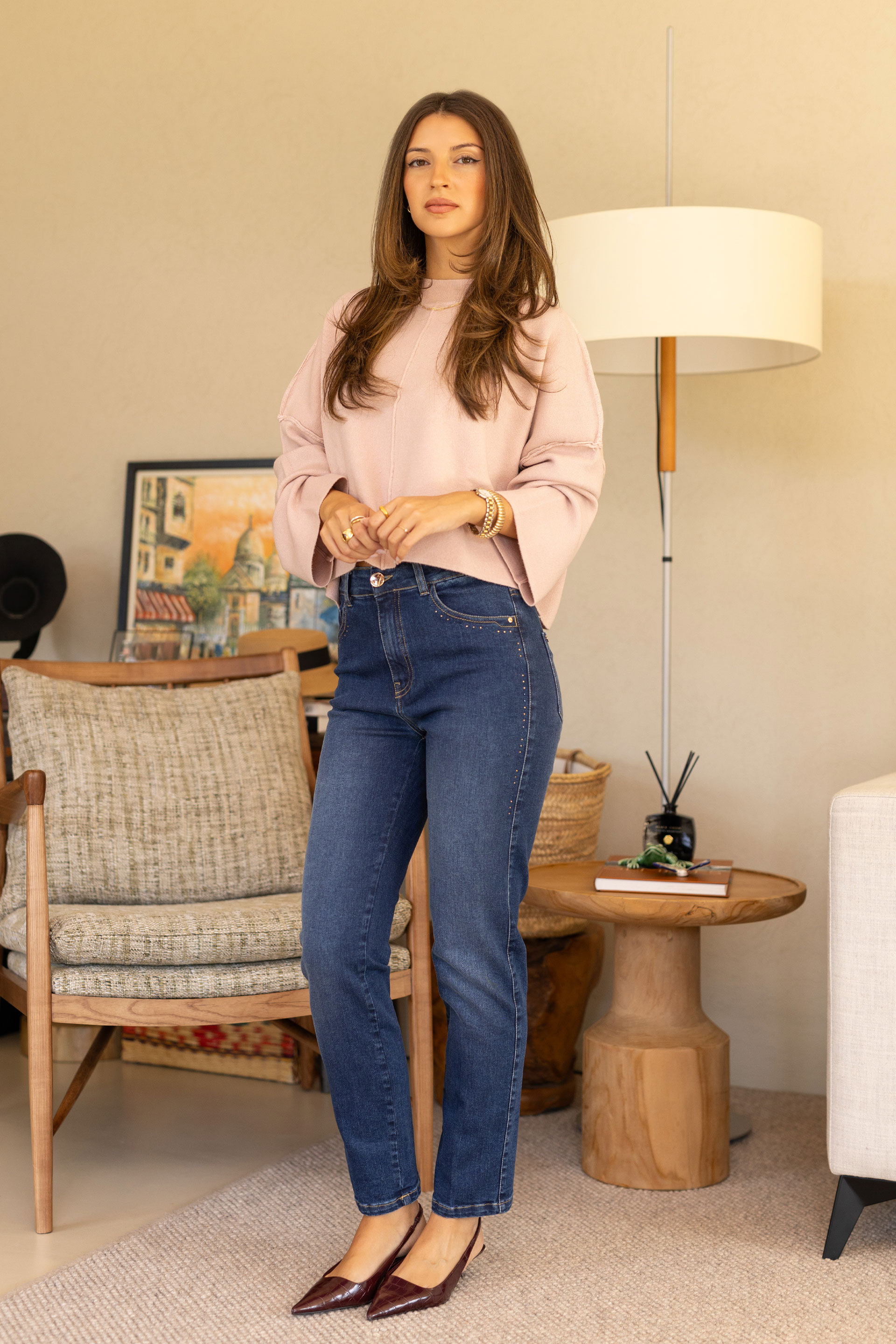 Camisola curta de malha com detalhe de nervura