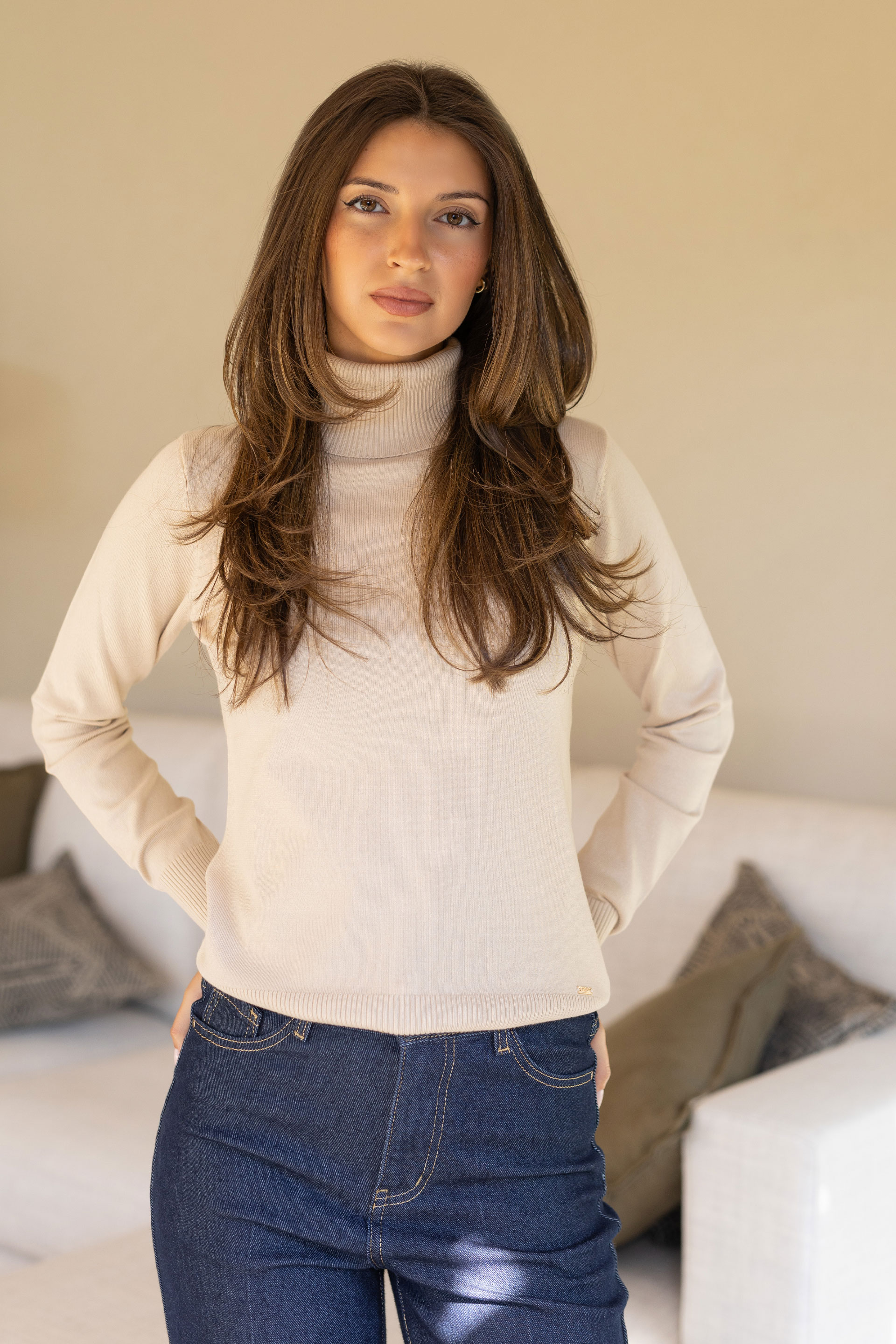 Camisola básica de gola alta