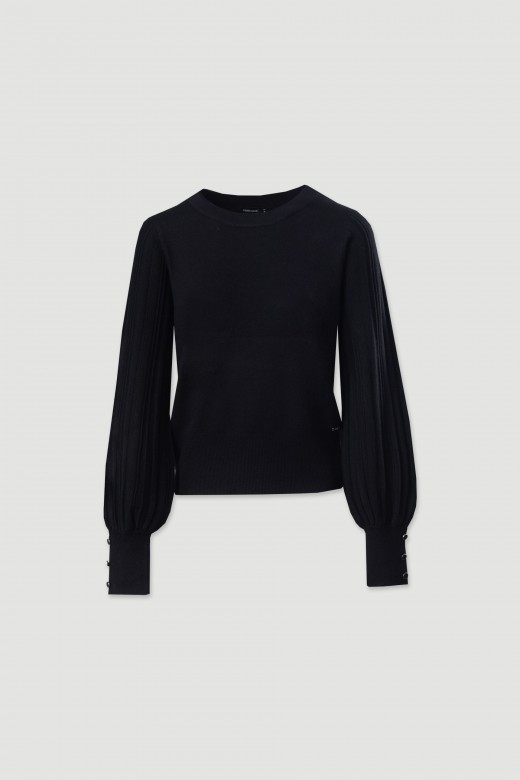 Knit sweater with puff sleeves