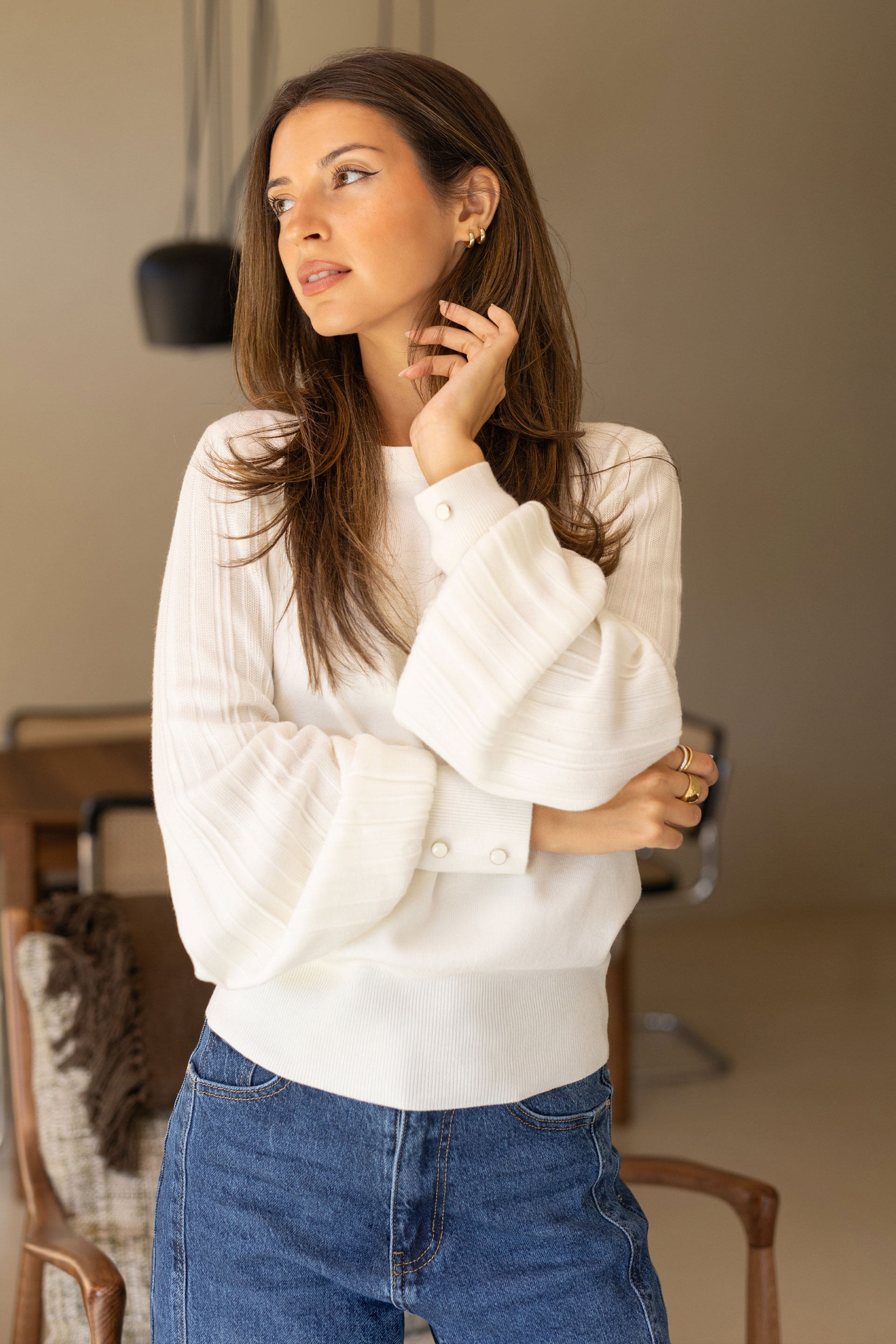 Camisola de malha com mangas abalonadas