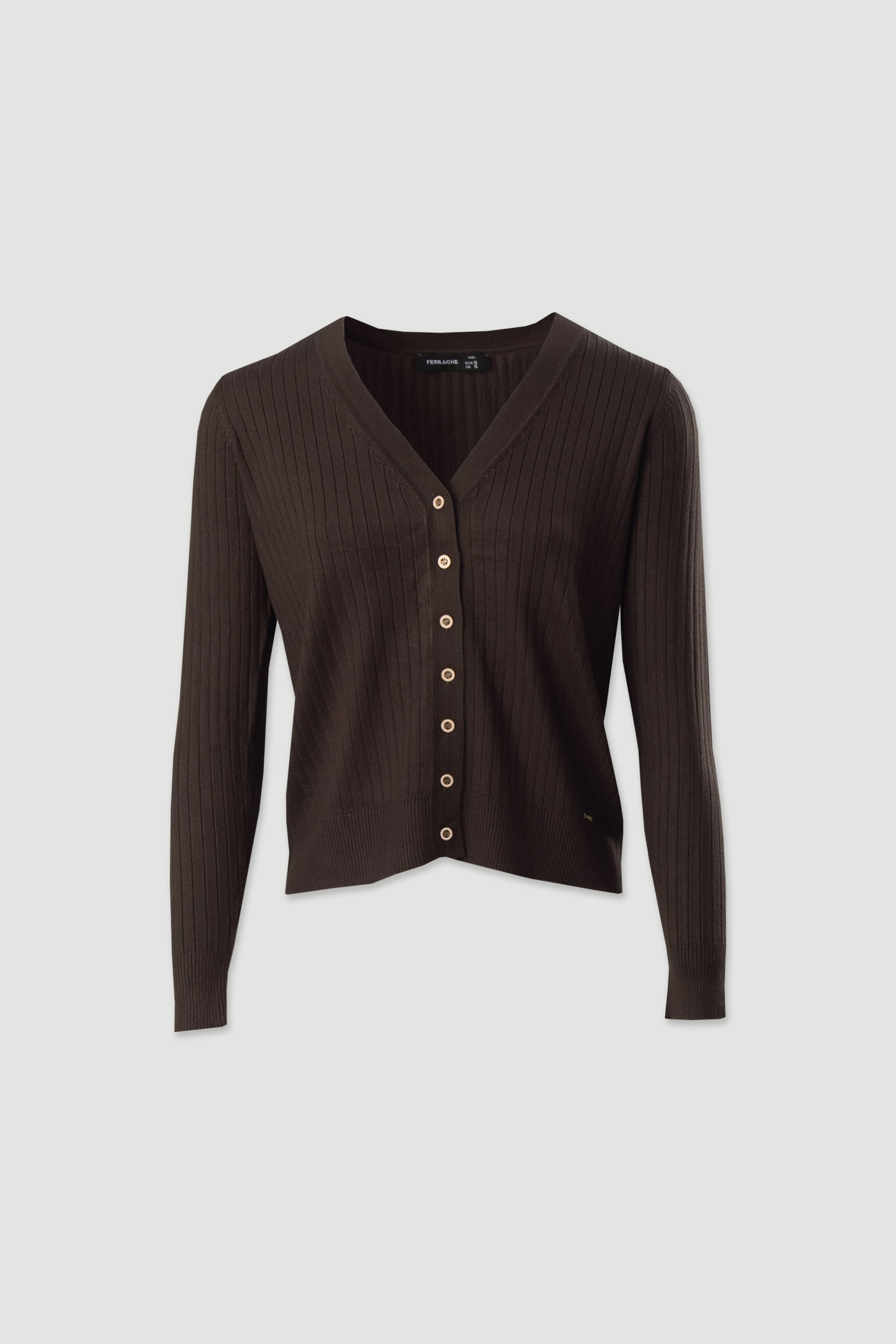 Casaco de malha canelada com decote em v