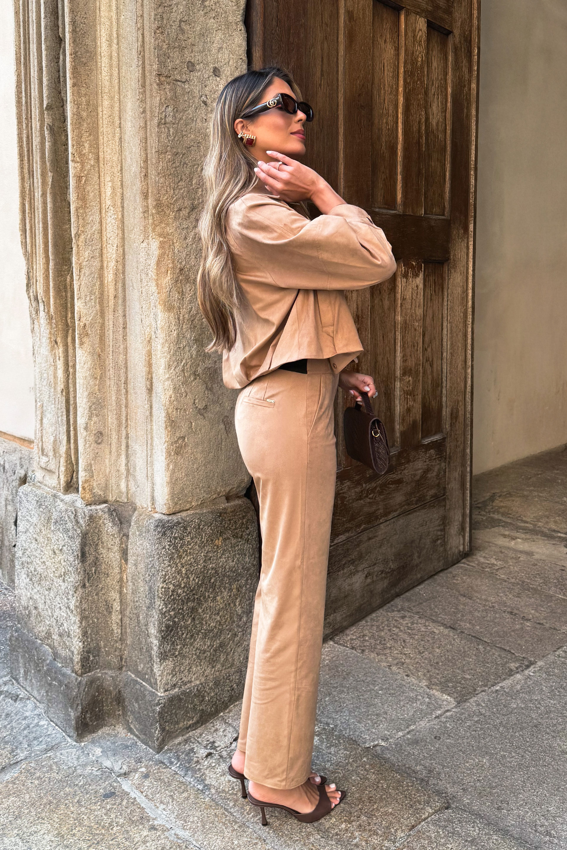 Suede-effect trousers