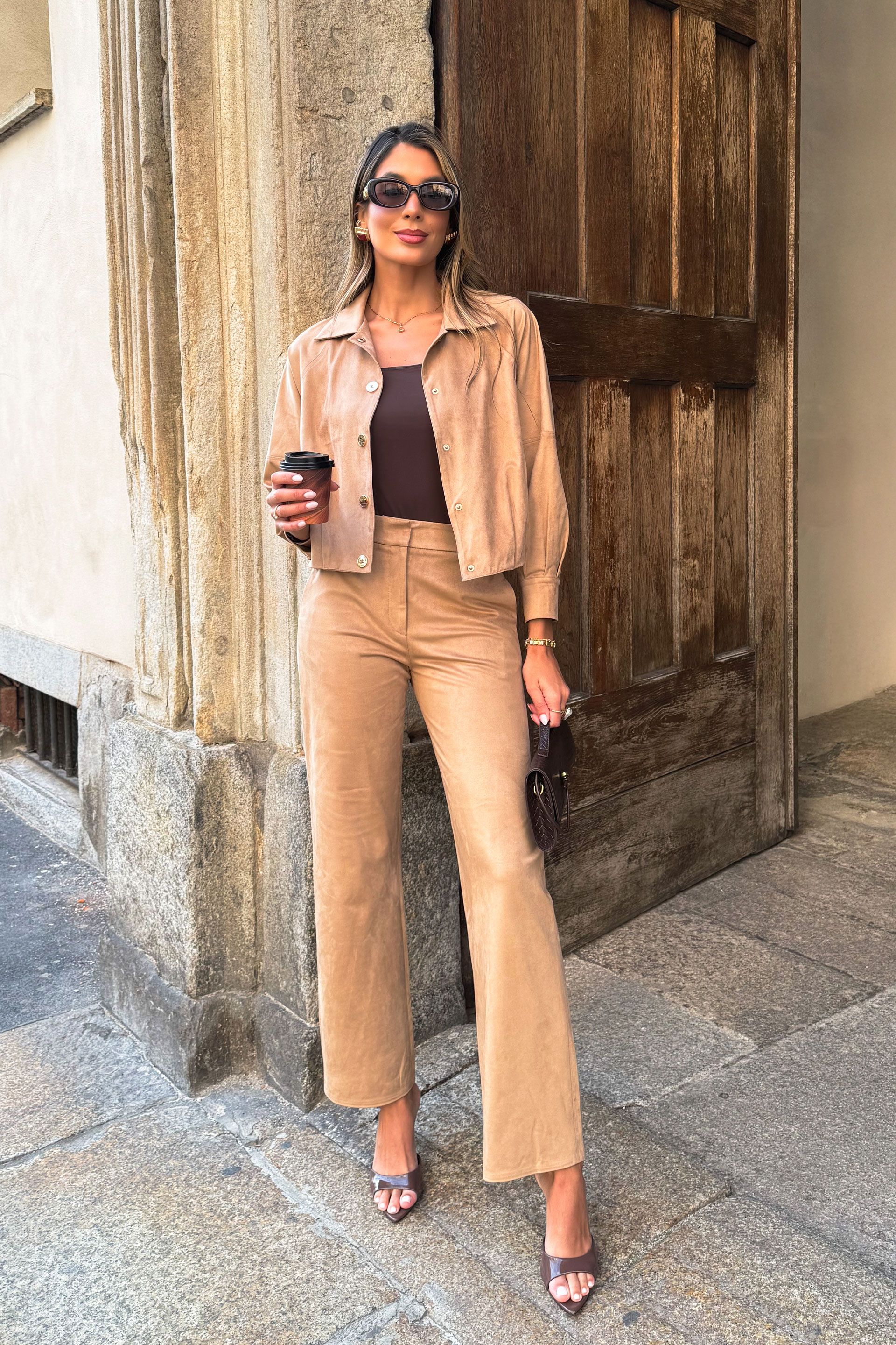 Suede-effect trousers