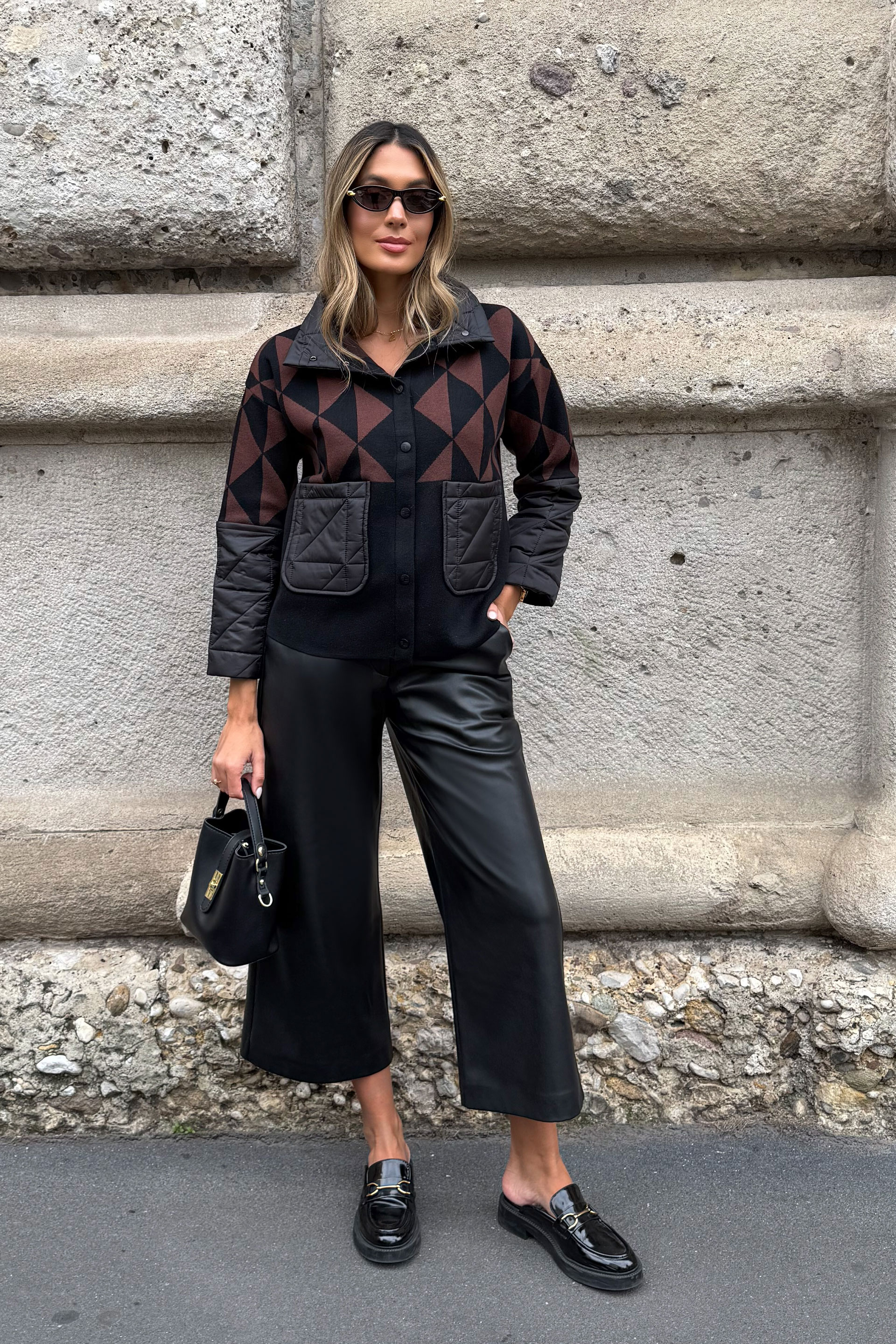 Faux leather wide-leg culotte trousers