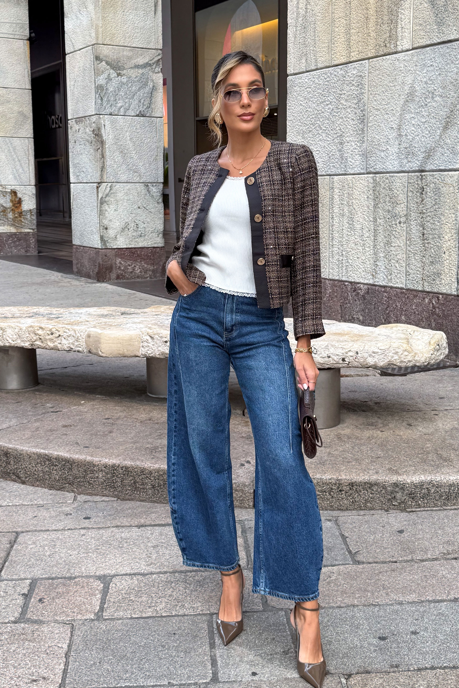 Casaco curto estruturado em tweed