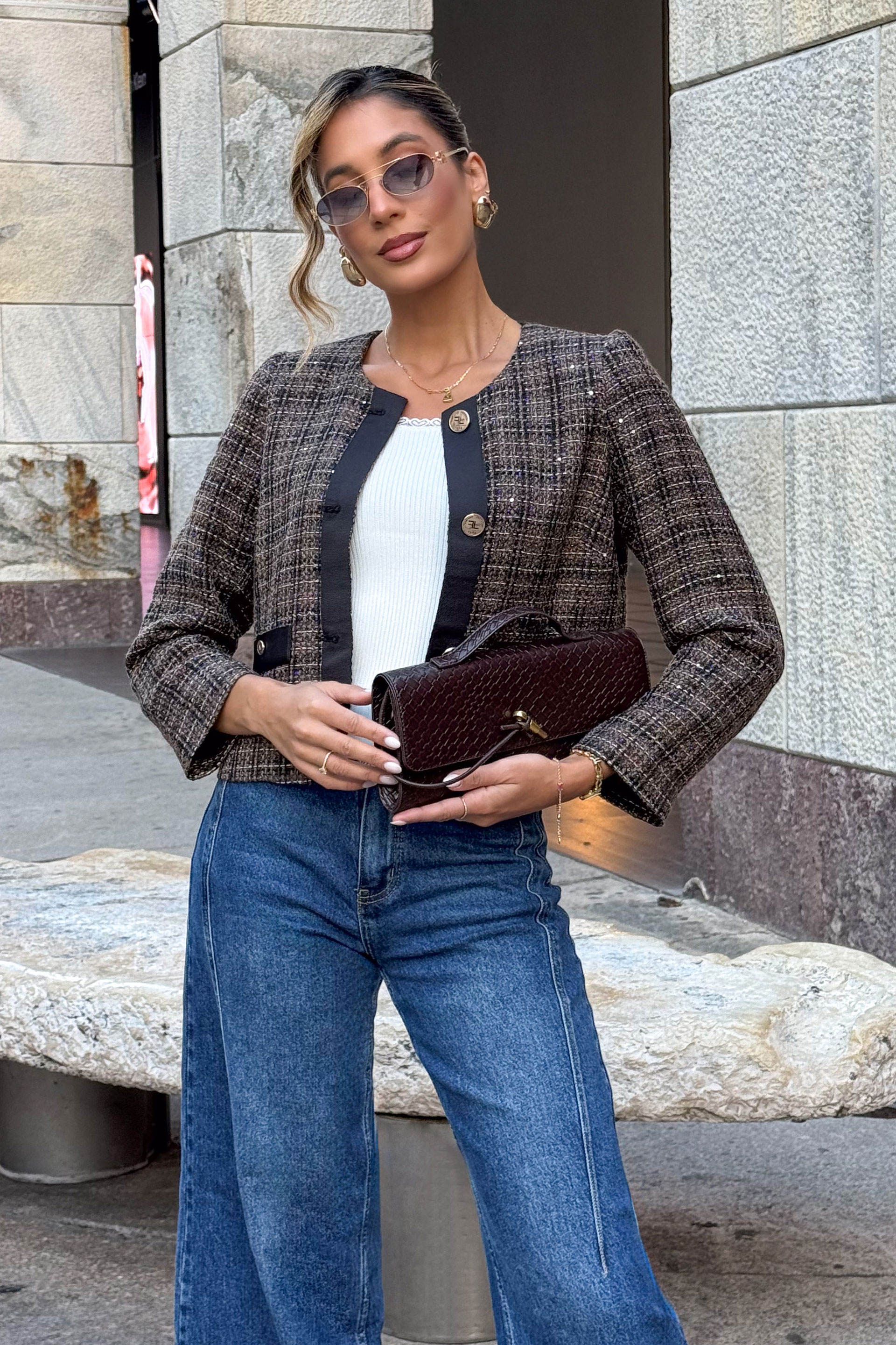 Casaco curto estruturado em tweed