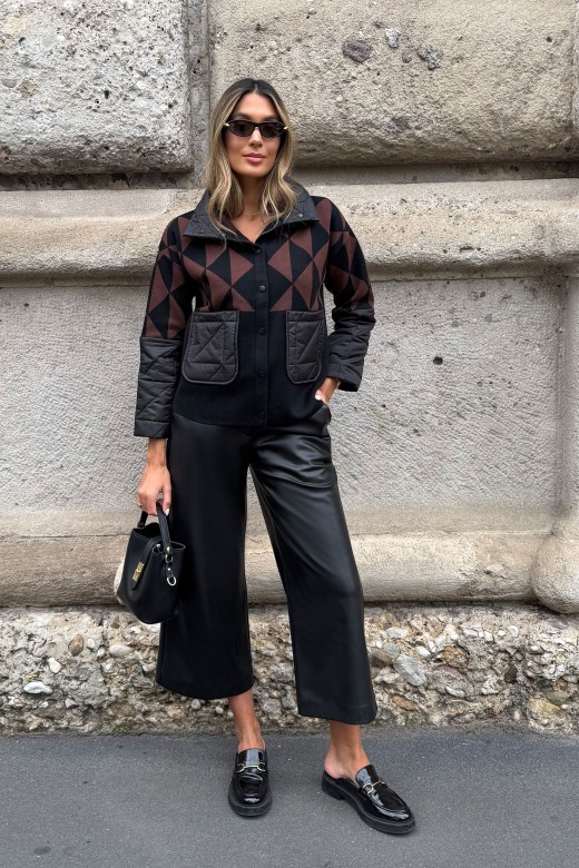Cala culotte wide leg efeito pele
