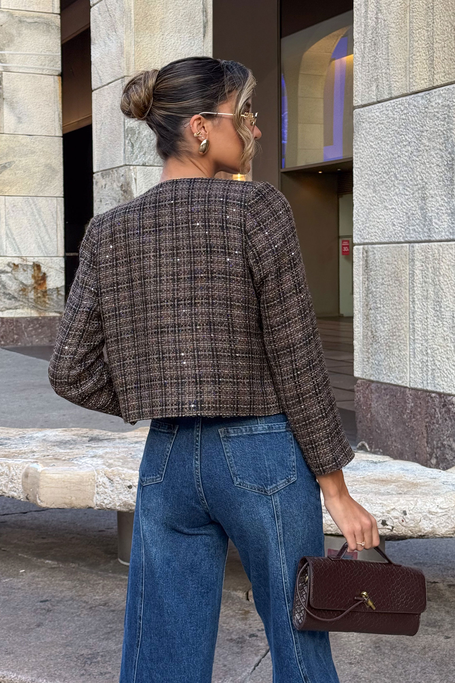 Casaco curto estruturado em tweed