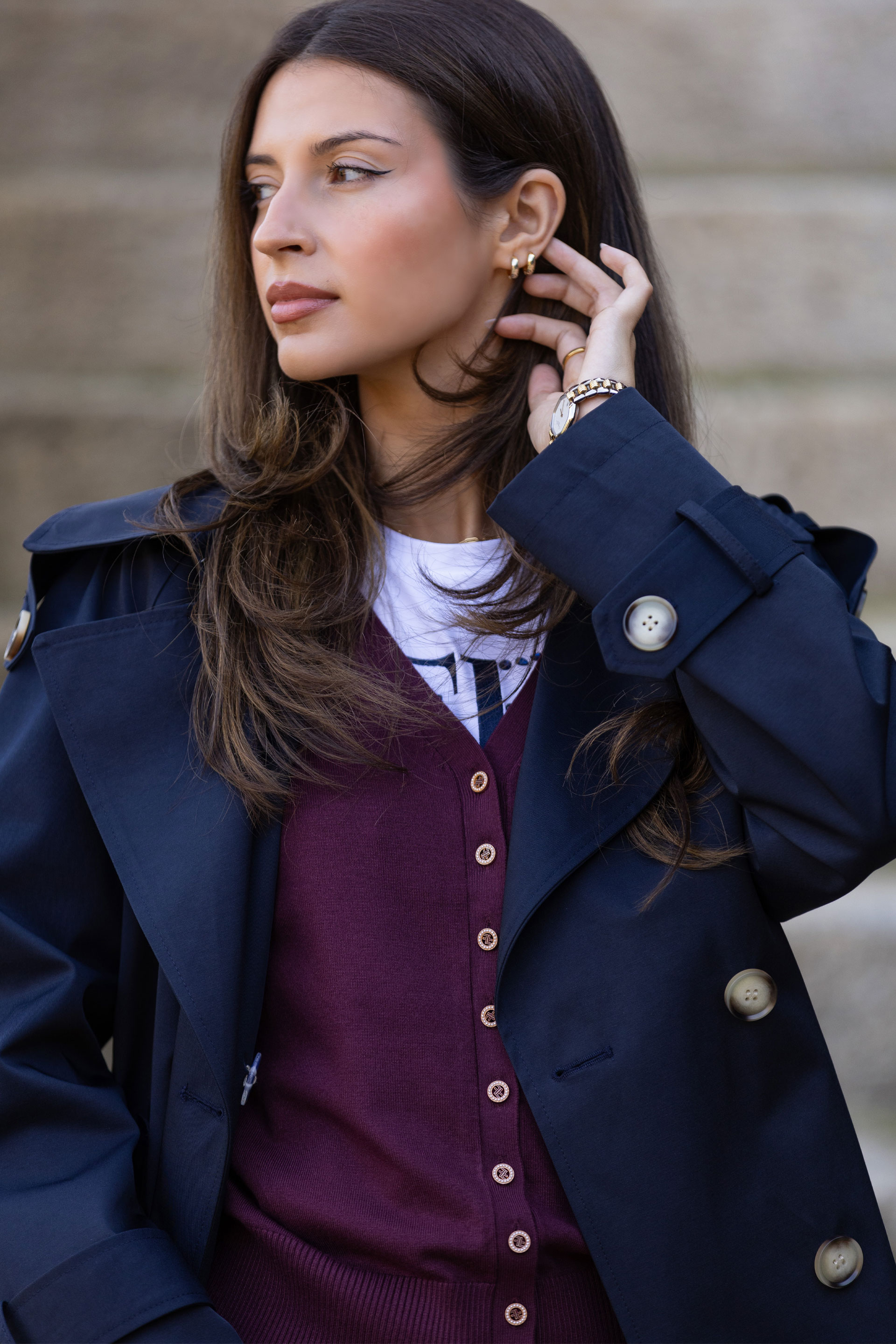 Gabardine curta em trespasse