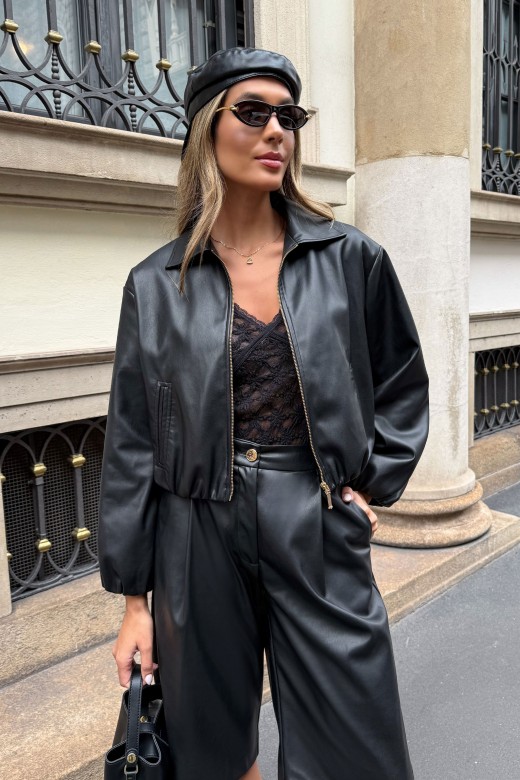 Short faux leather bomber jacket