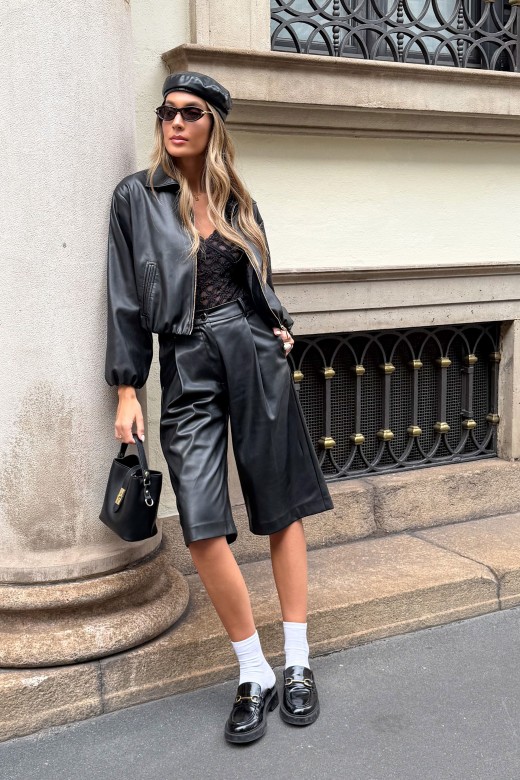 Short faux leather bomber jacket