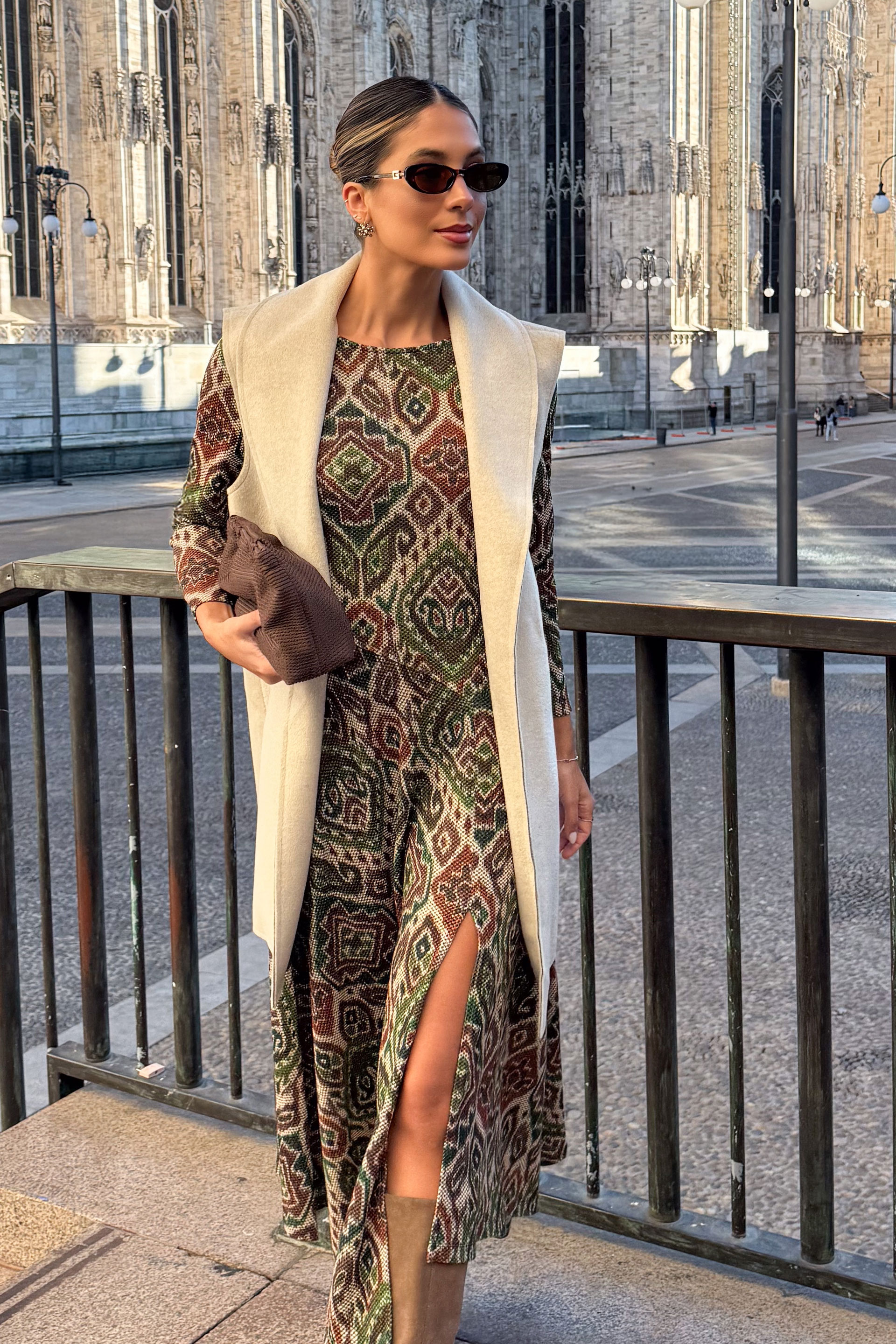 Long vest with wide lapel collar