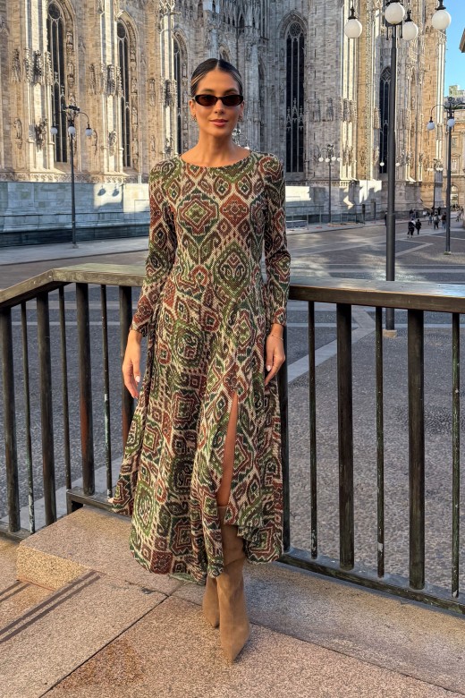 Vestido midi estampado assimtrico