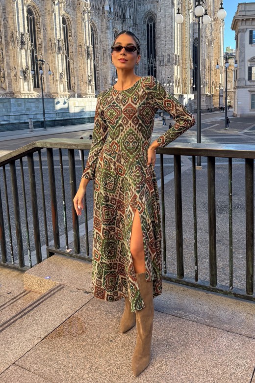 Vestido midi estampado assimtrico