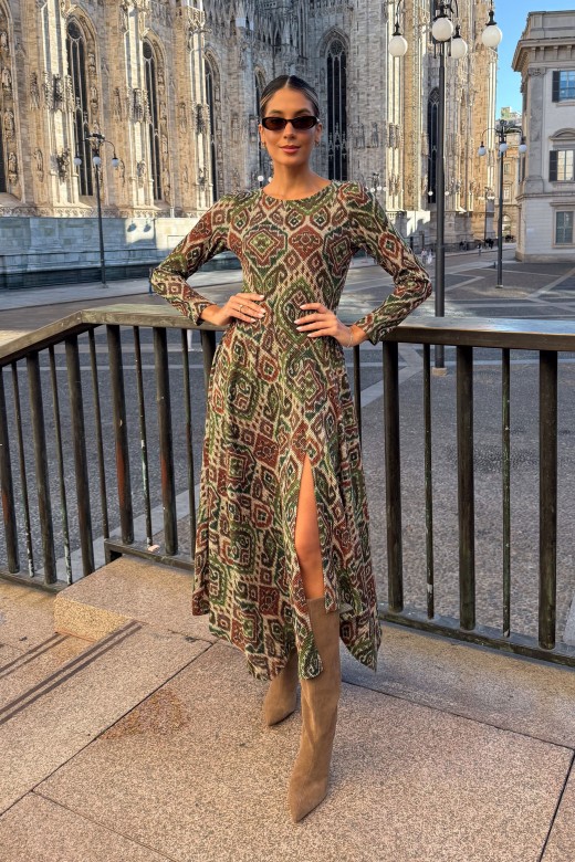 Vestido midi estampado assimtrico