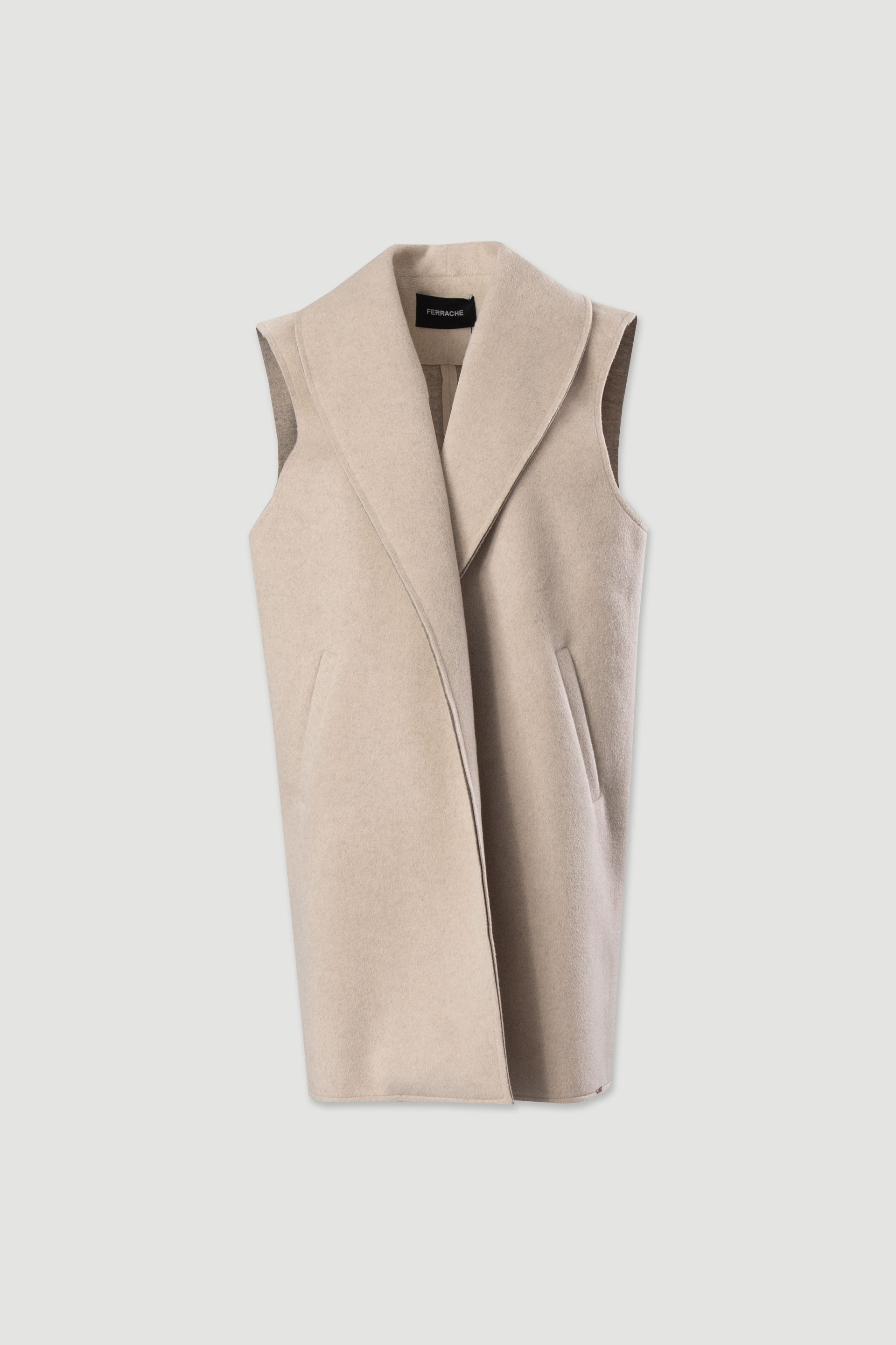 Long vest with wide lapel collar