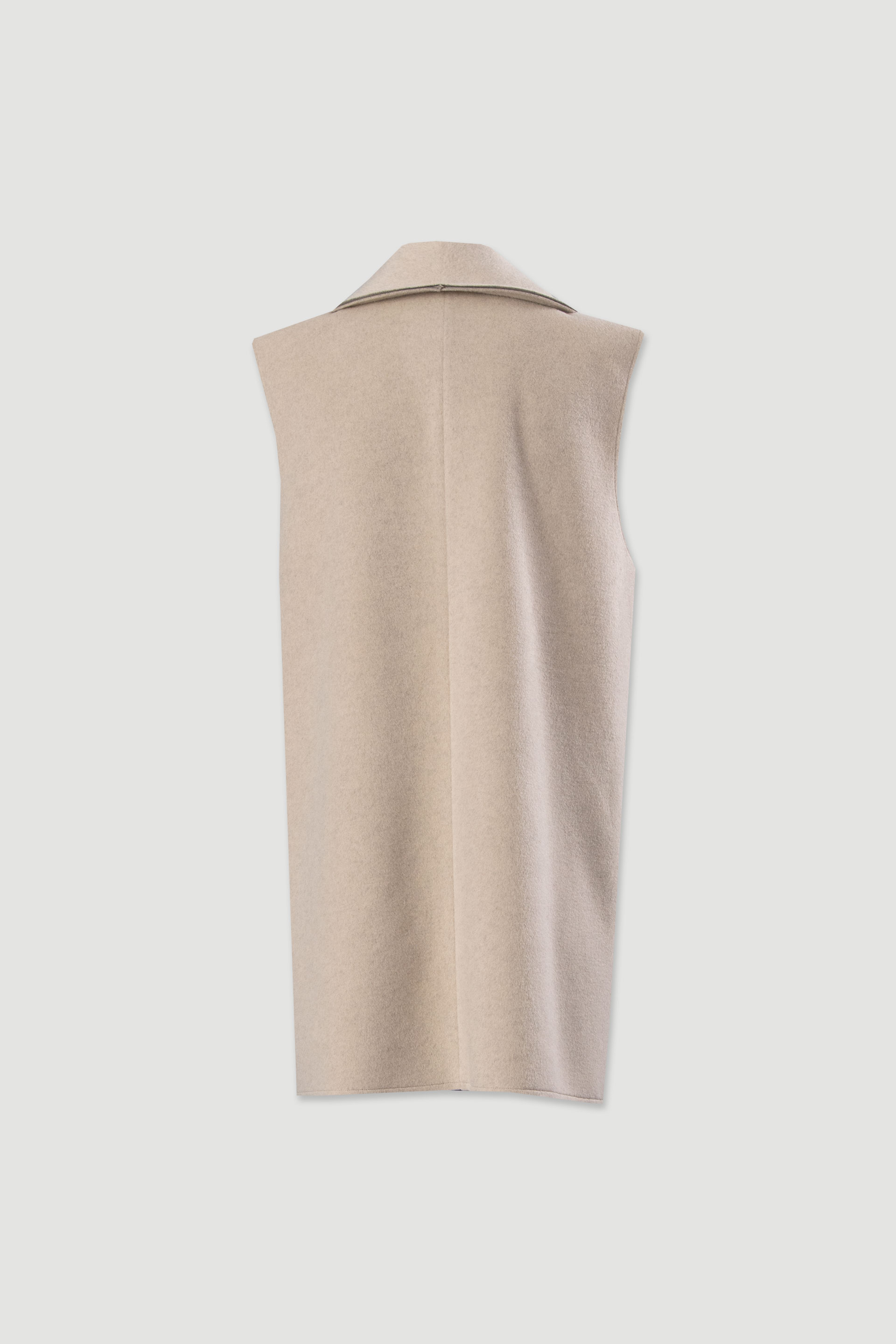 Long vest with wide lapel collar