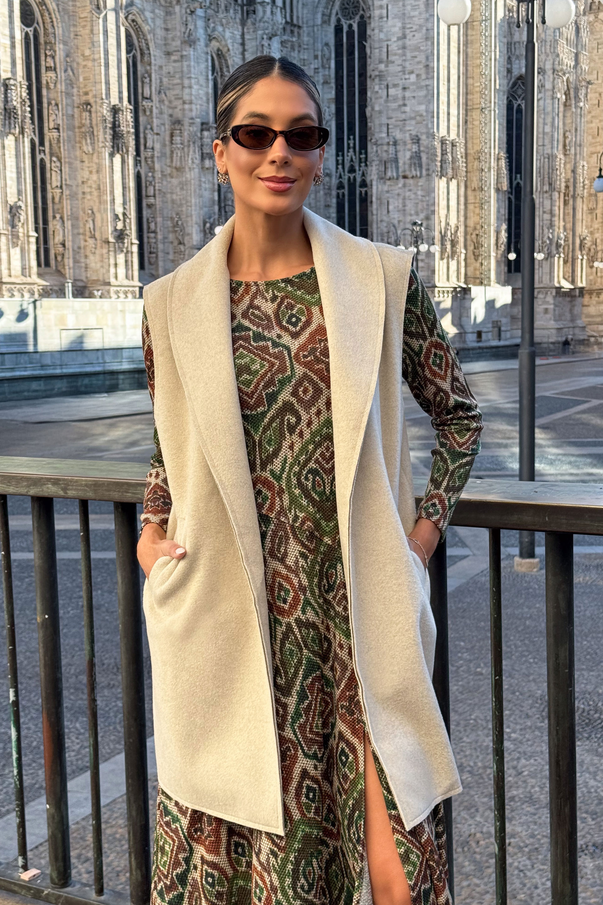 Long vest with wide lapel collar