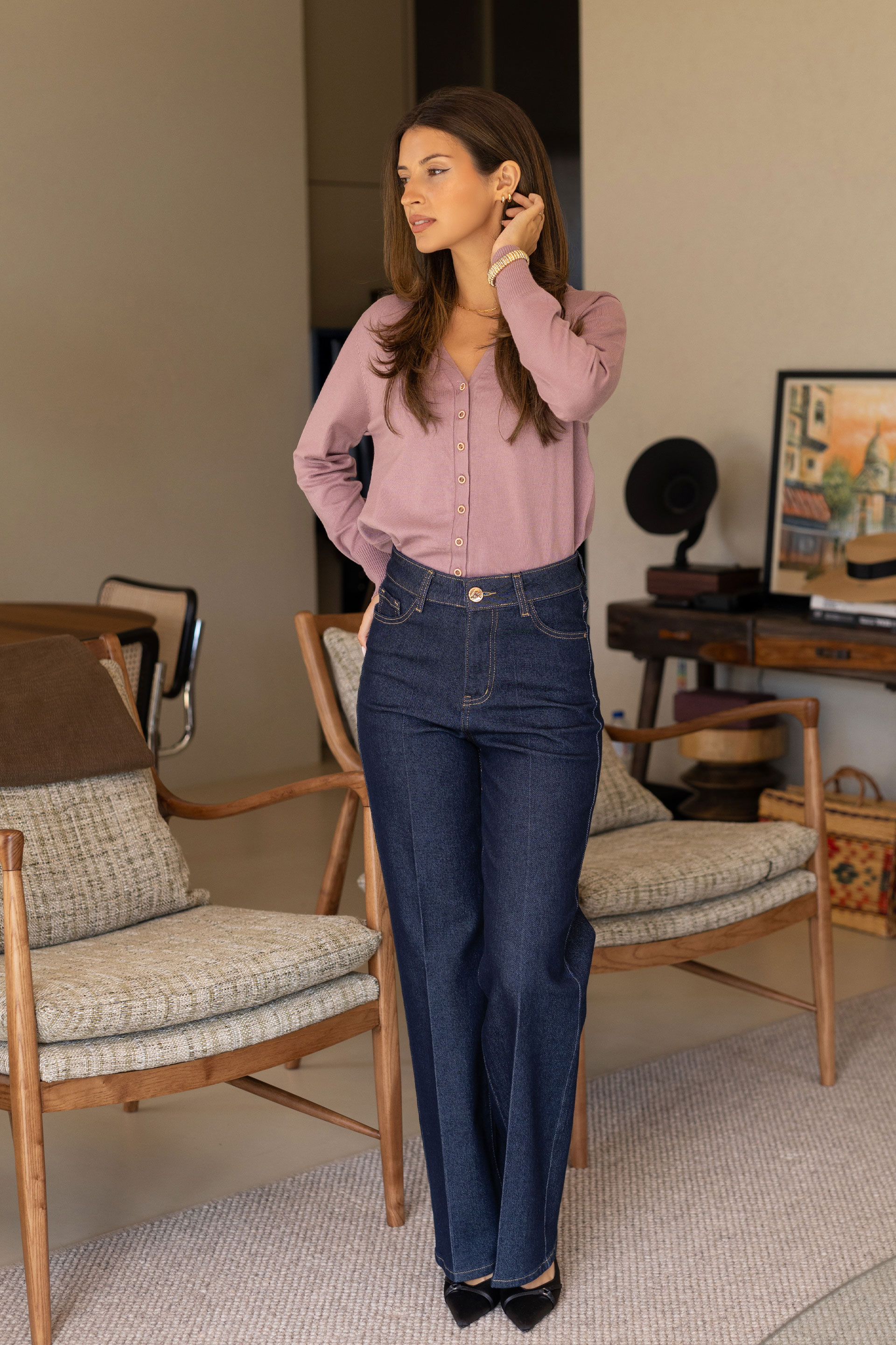 Basic knit cardigan with logo buttons