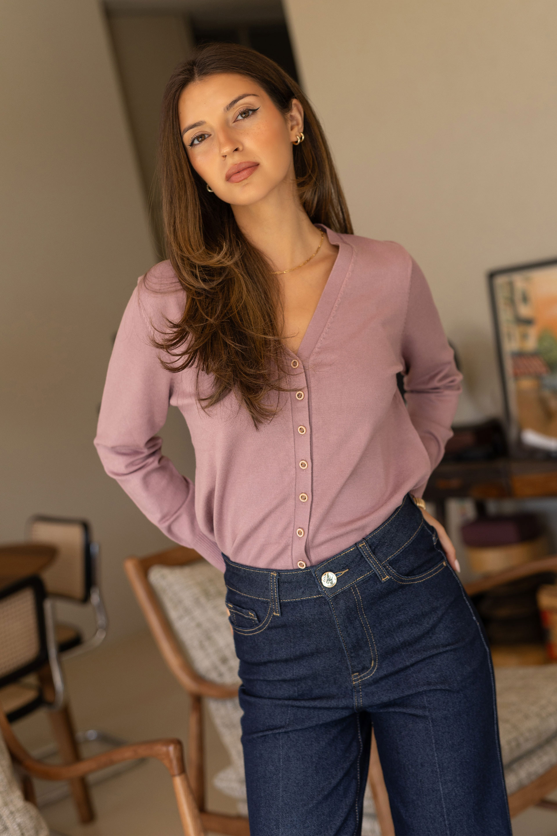 Basic knit cardigan with logo buttons