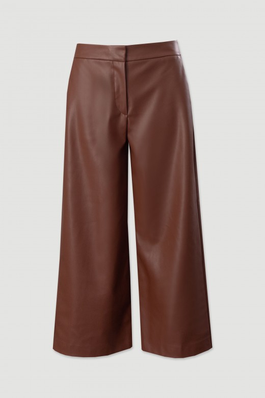 Faux leather wide-leg culotte trousers