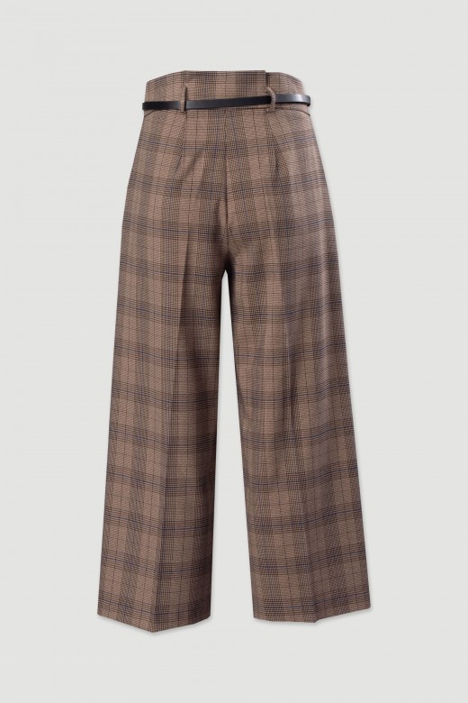 Pantalones culotte de cuadros con cinturn