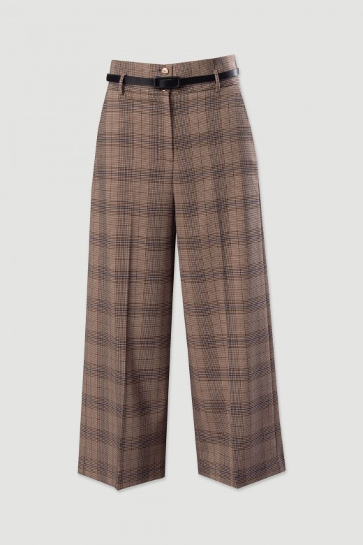 Pantalones culotte de cuadros con cinturn