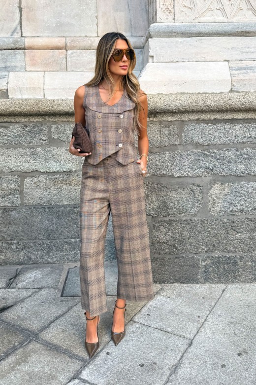 Checked culotte trousers with belt