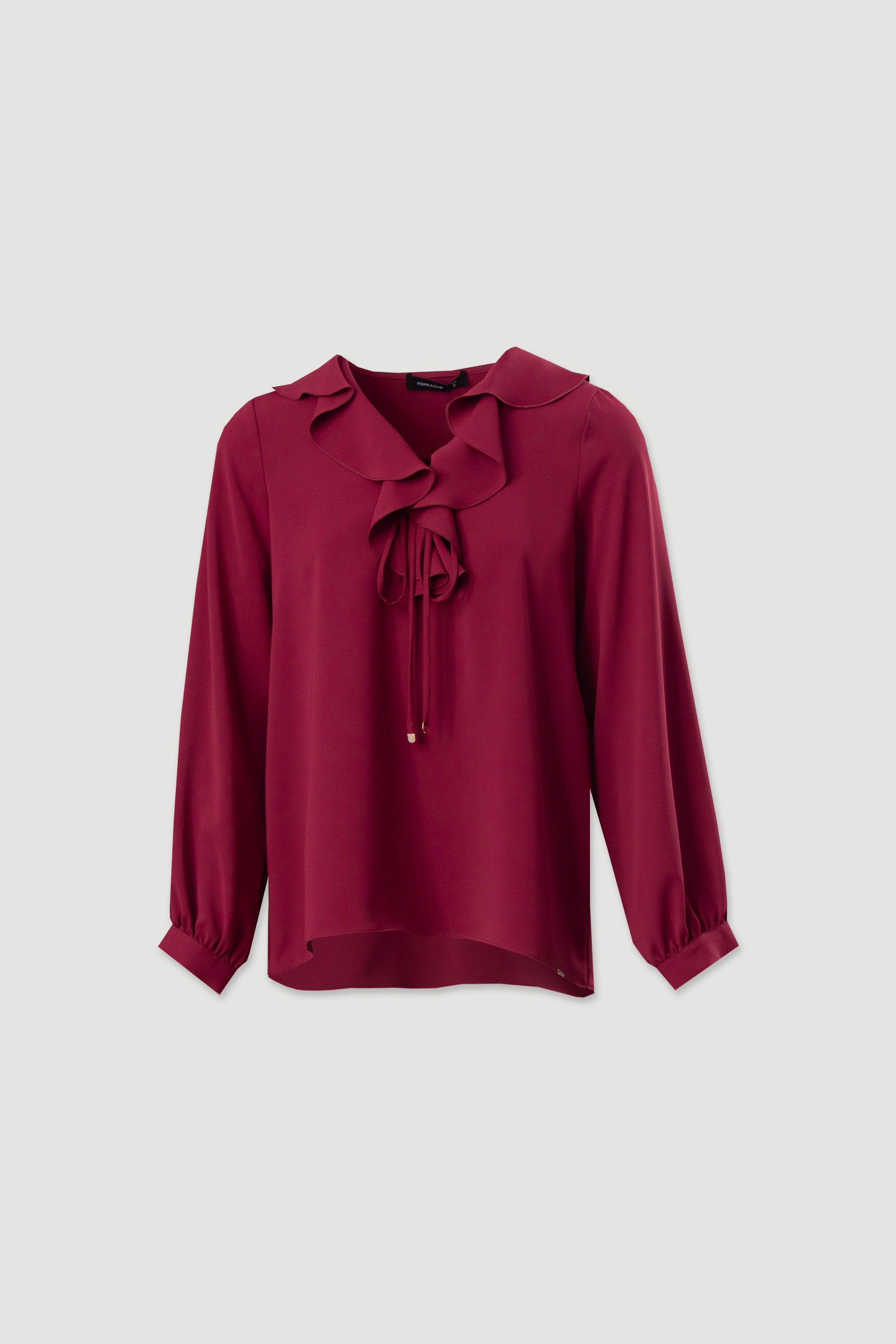 Blouse with ruffle and tie neckline