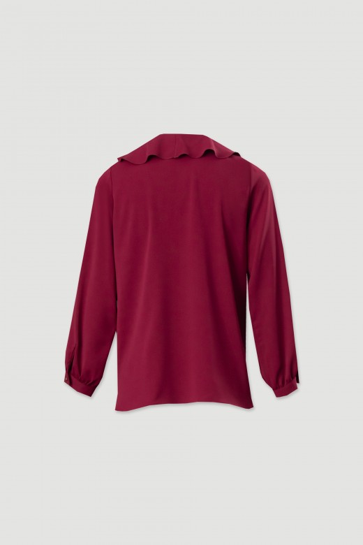 Blouse with ruffle and tie neckline