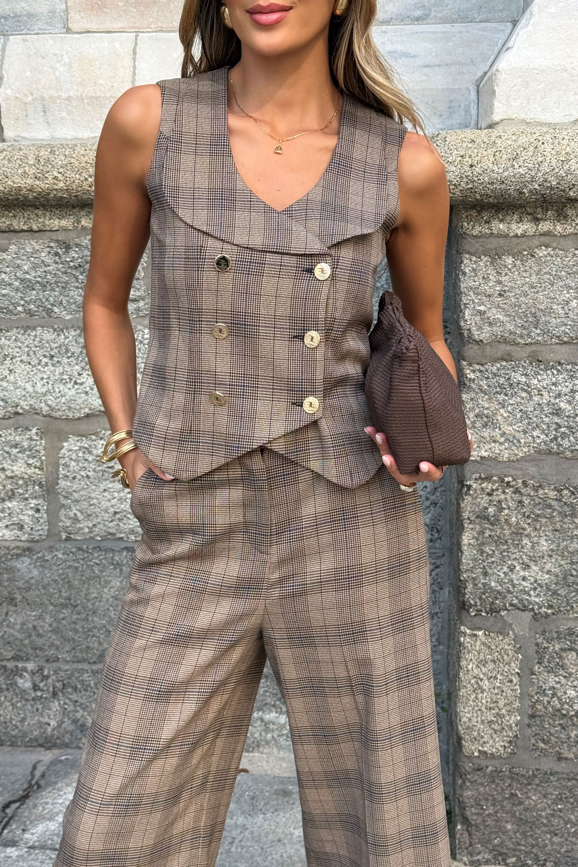 Gilet croisé à carreaux