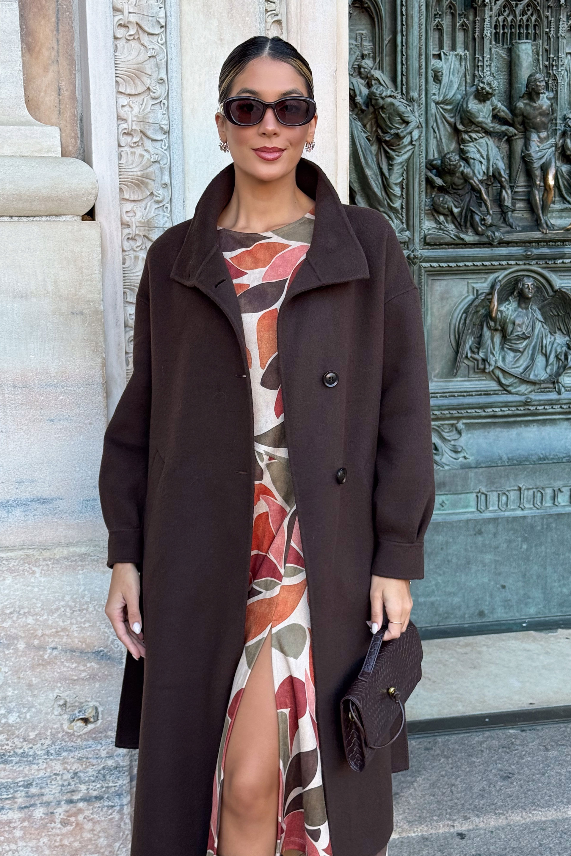 Casaco comprido em fazenda de lã