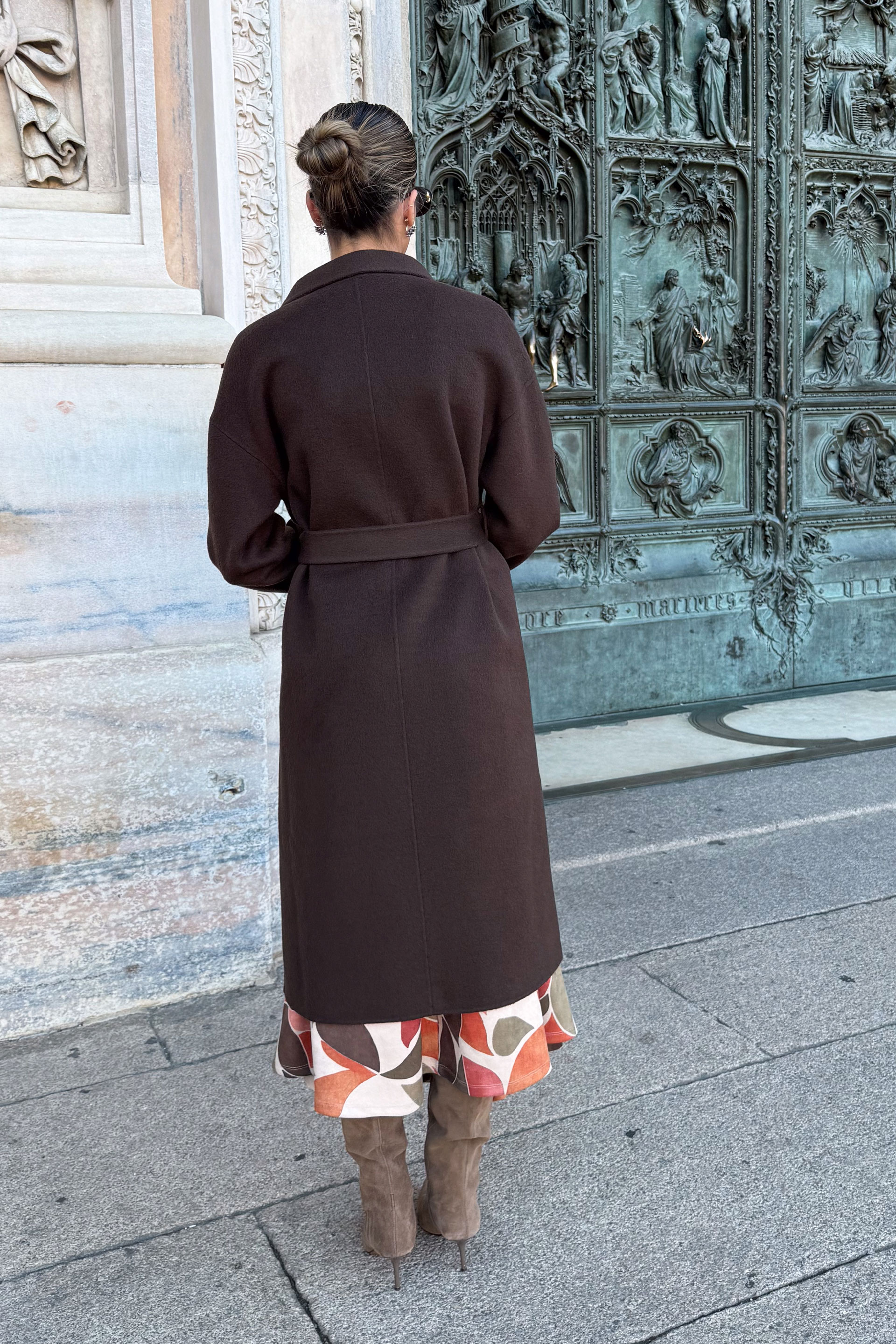 Casaco comprido em fazenda de lã