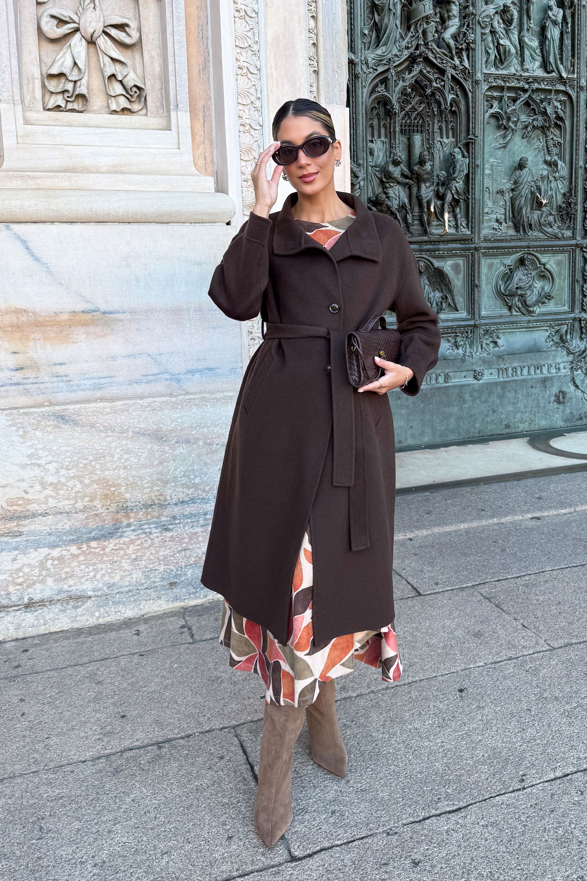 Casaco comprido em fazenda de lã