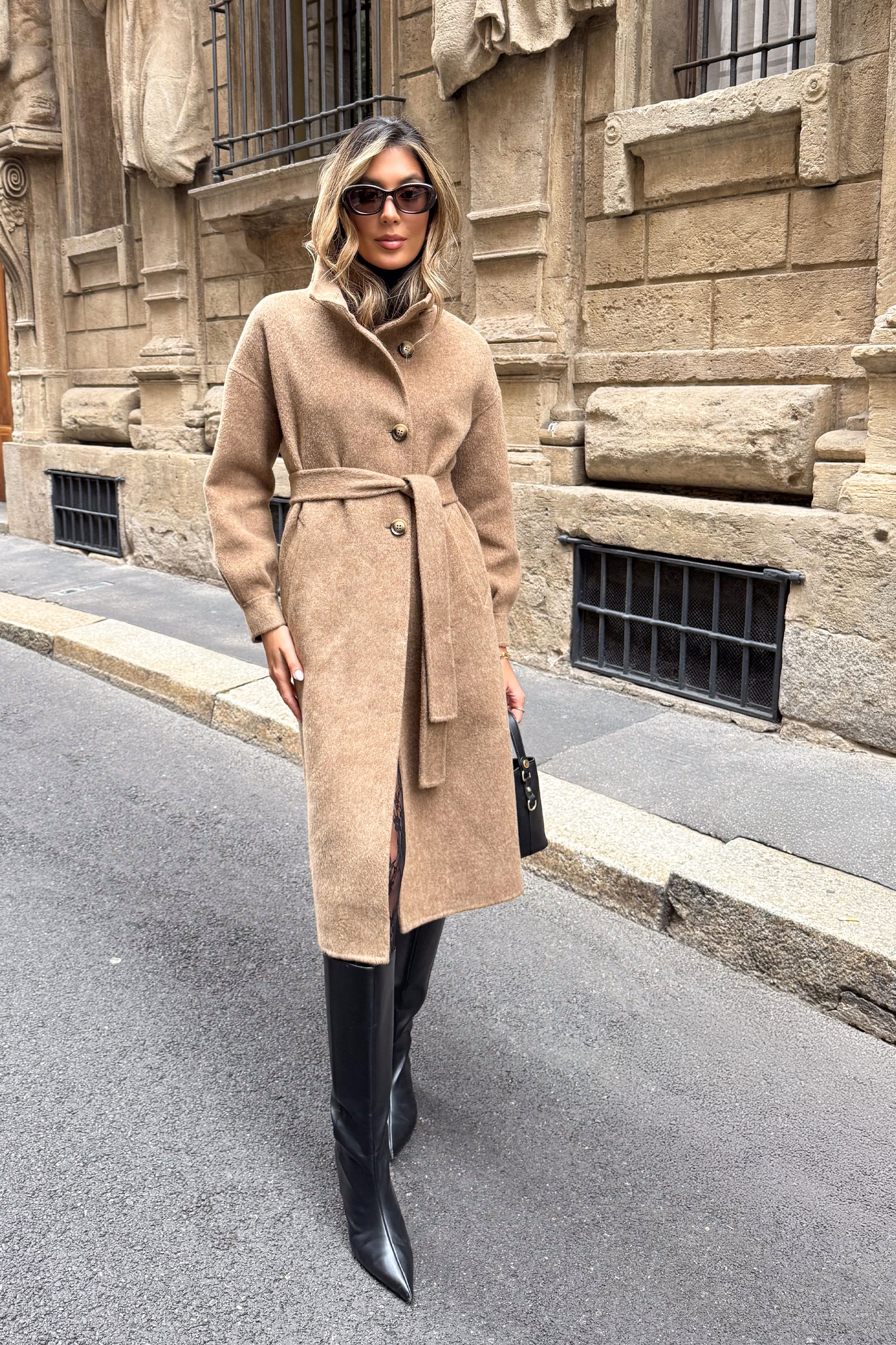 Casaco comprido em fazenda de lã