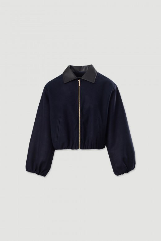 Short wool-blend bomber jacket