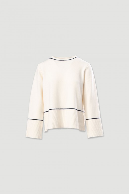 Pull en maille avec dtails de rayures contrastantes