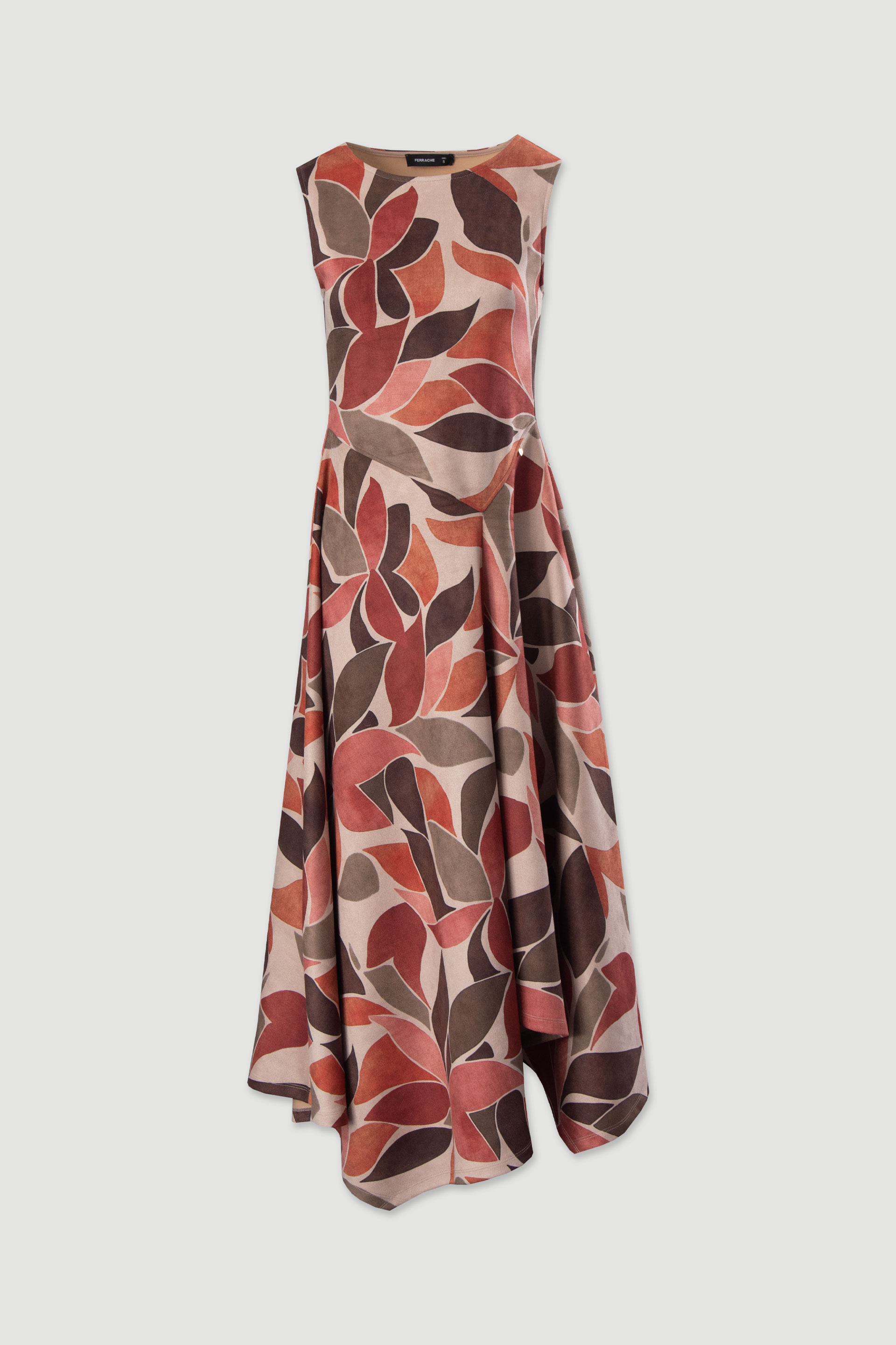 Printed midi dress in peach skin fabric