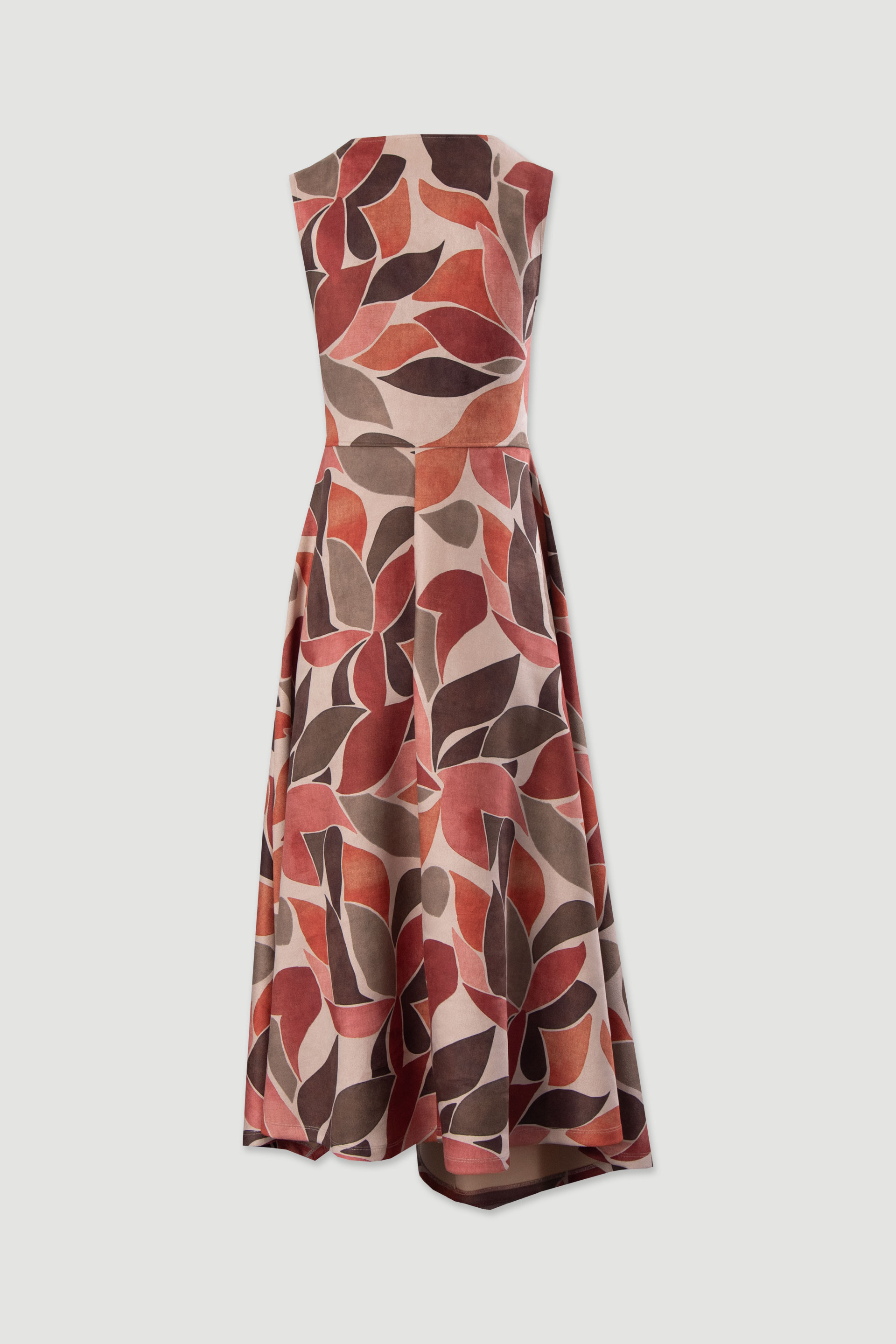 Printed midi dress in peach skin fabric