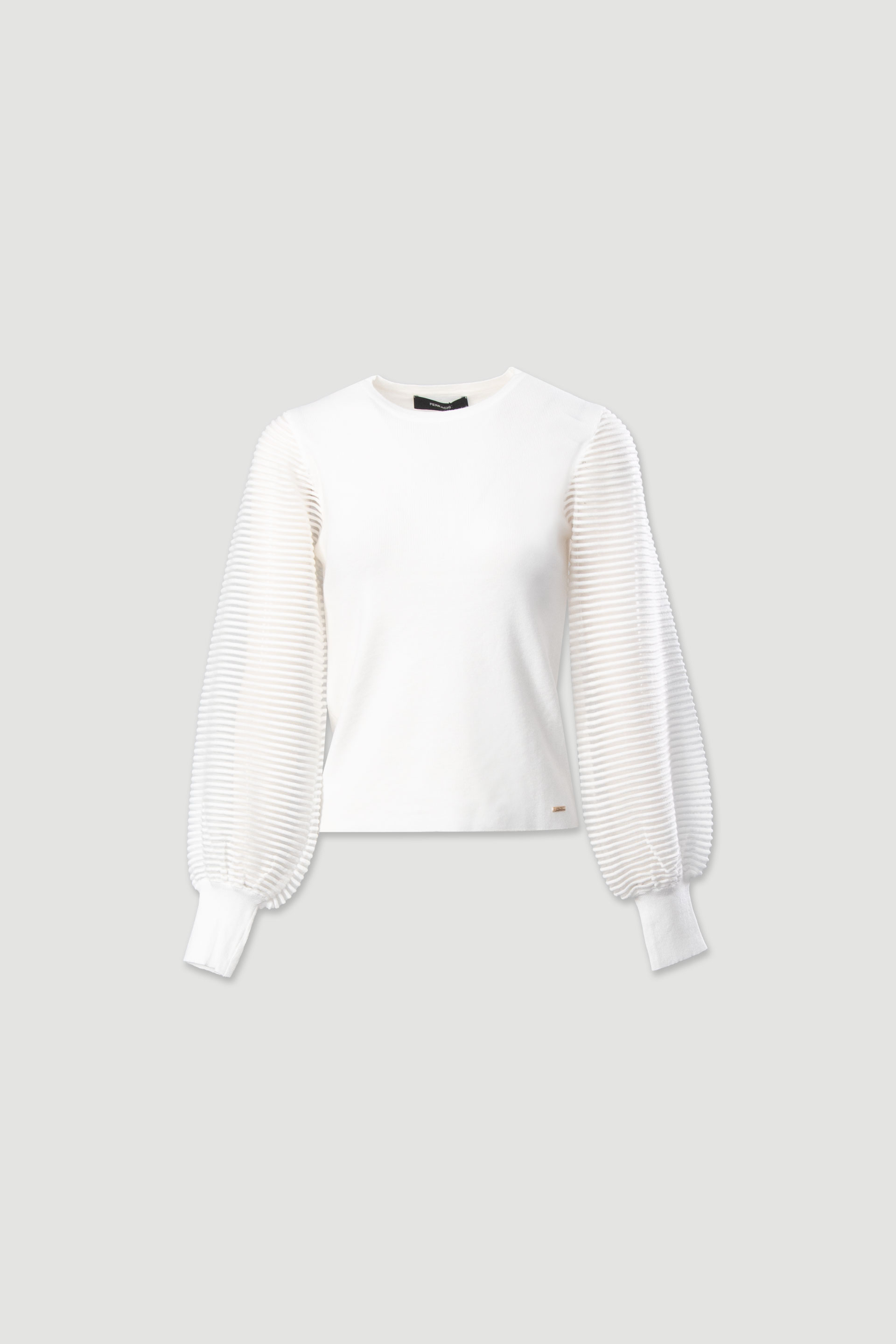 Knit sweater with organza sleeves