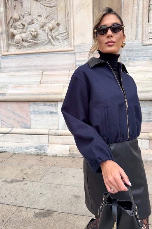 Short wool-blend bomber jacket