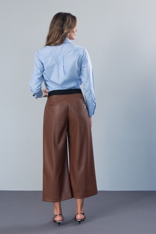 Pantalon culotte wide leg effet cuir
