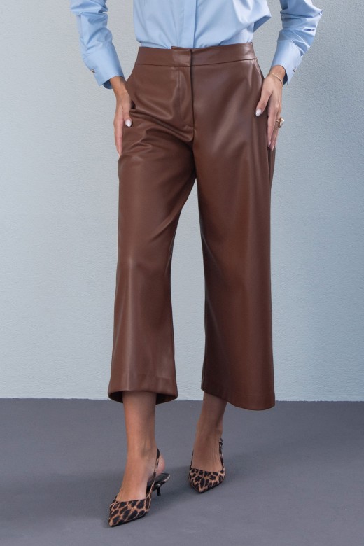 Pantalon culotte wide leg effet cuir