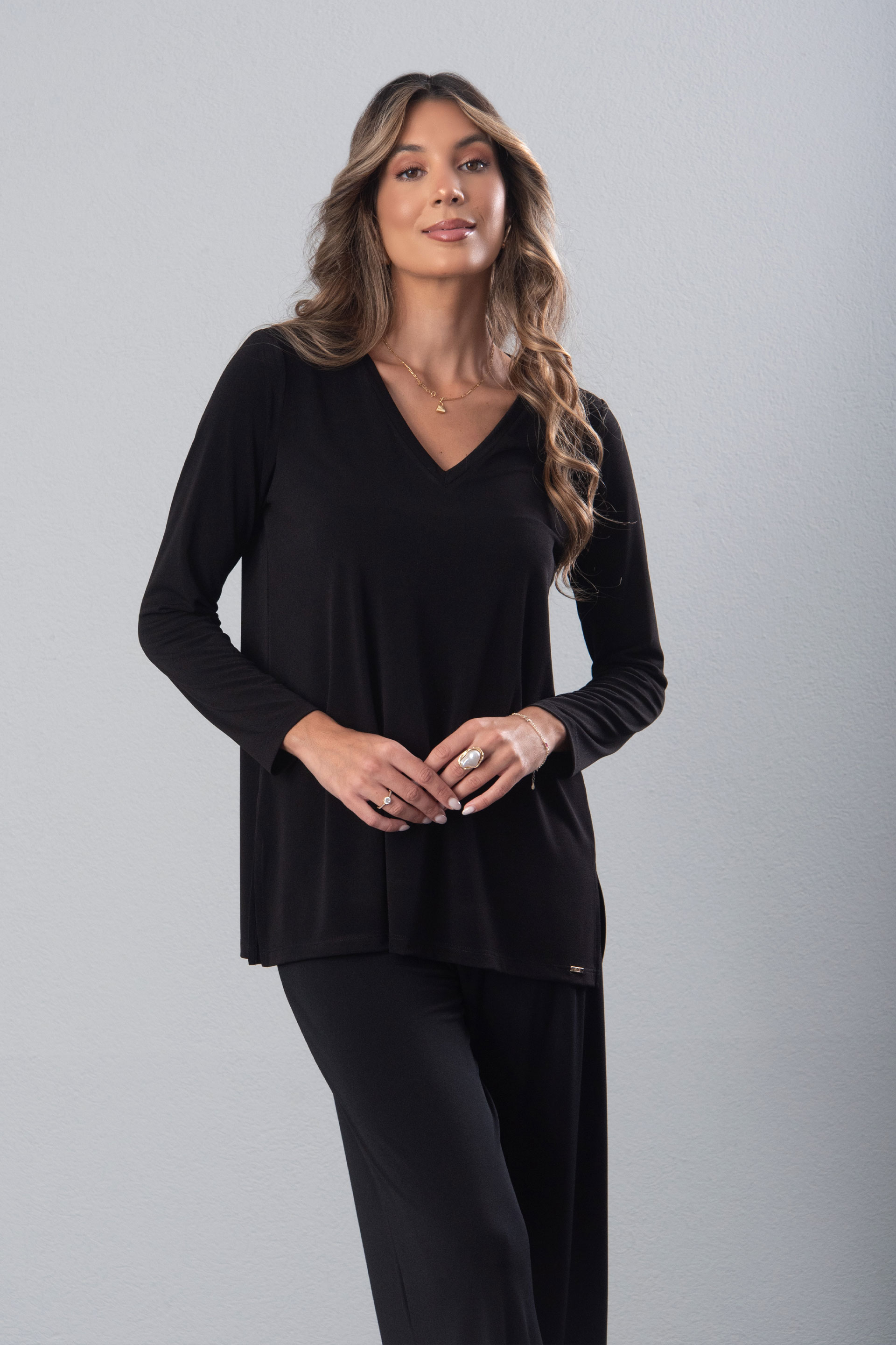 Túnica de malha com decote em v