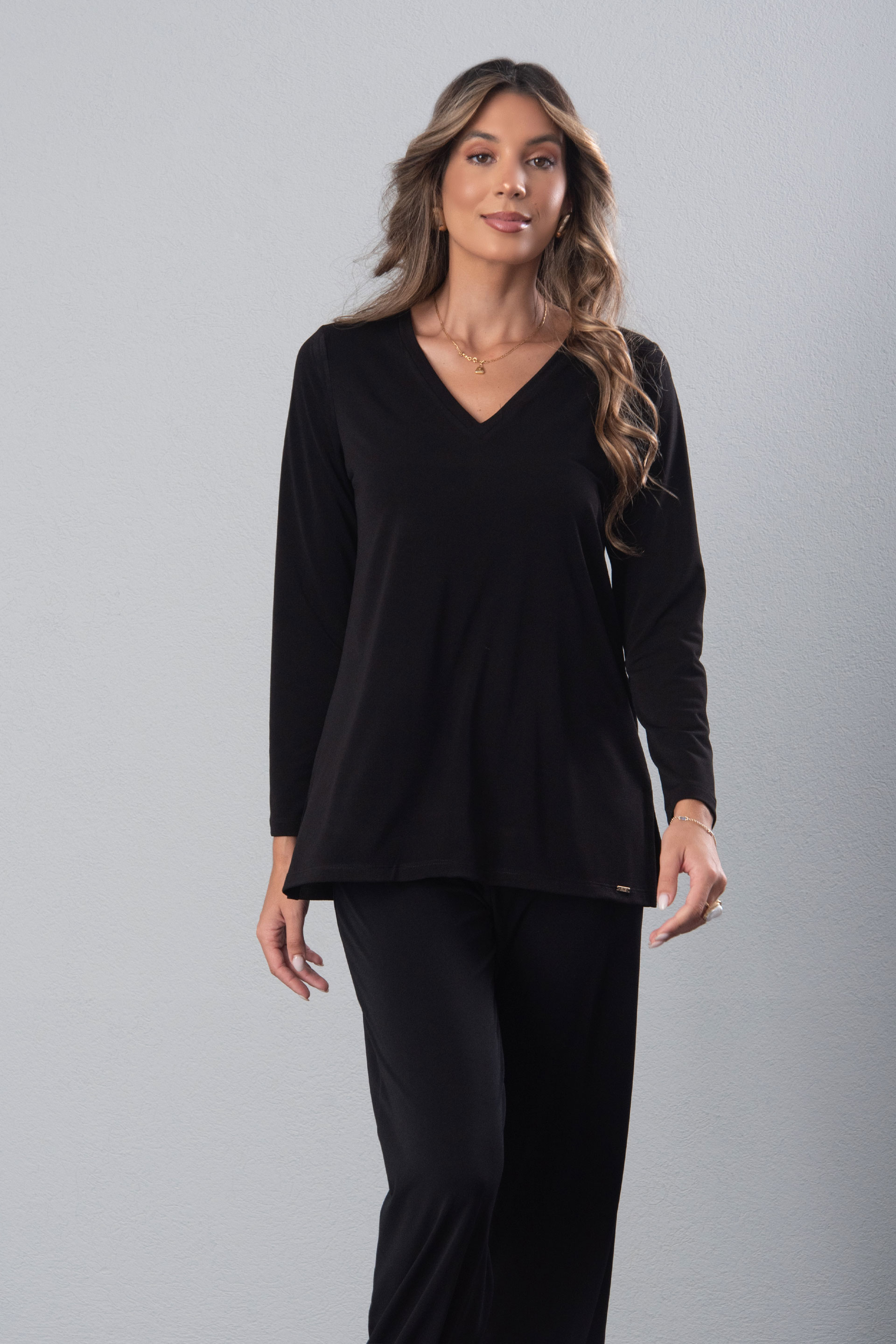 Túnica de malha com decote em v