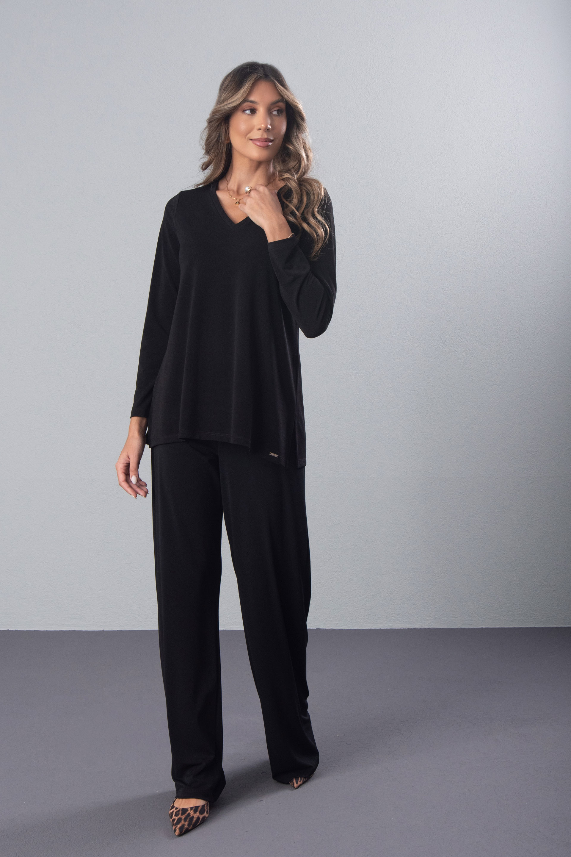 Túnica de malha com decote em v