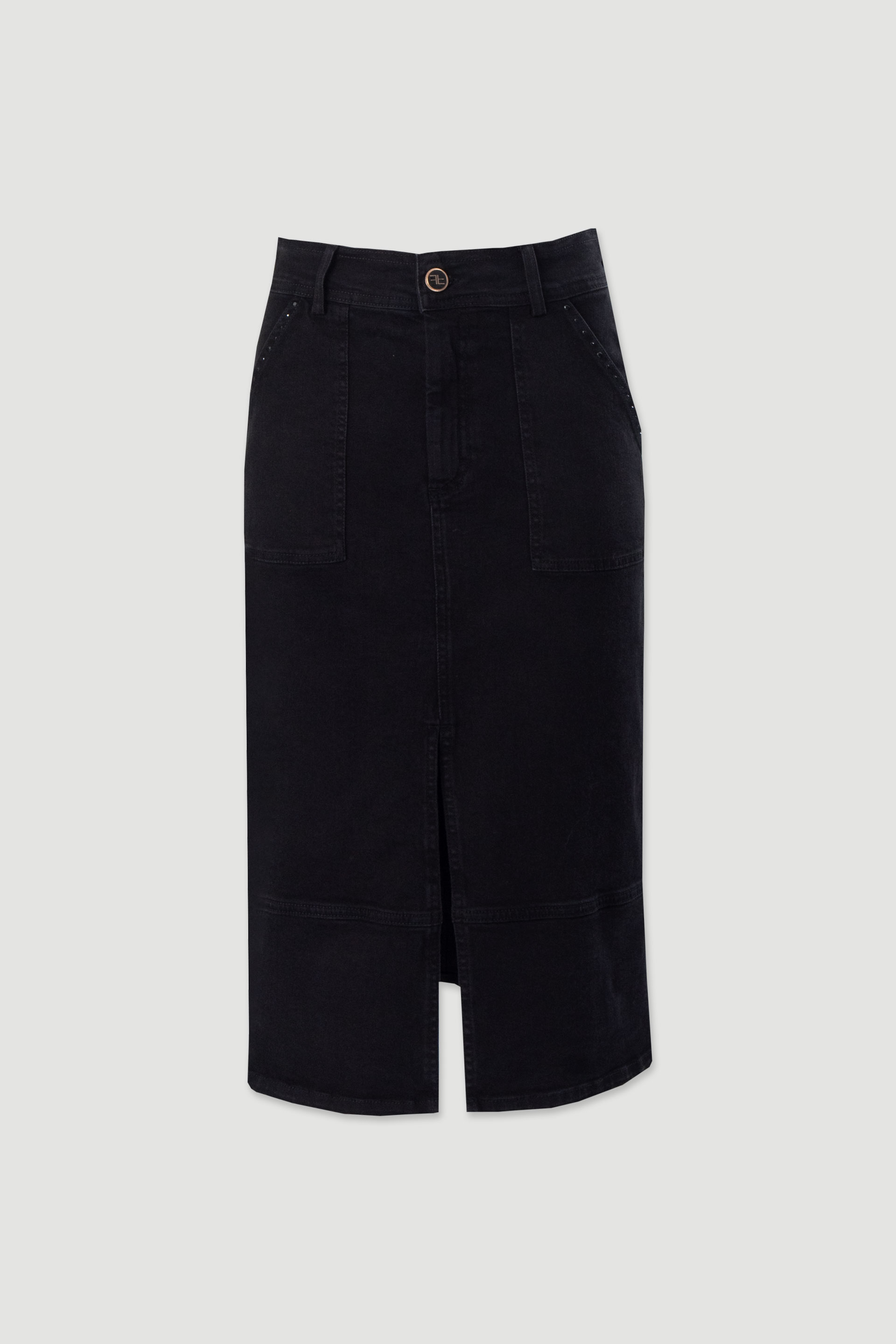 Midi cotton skirt with front slit