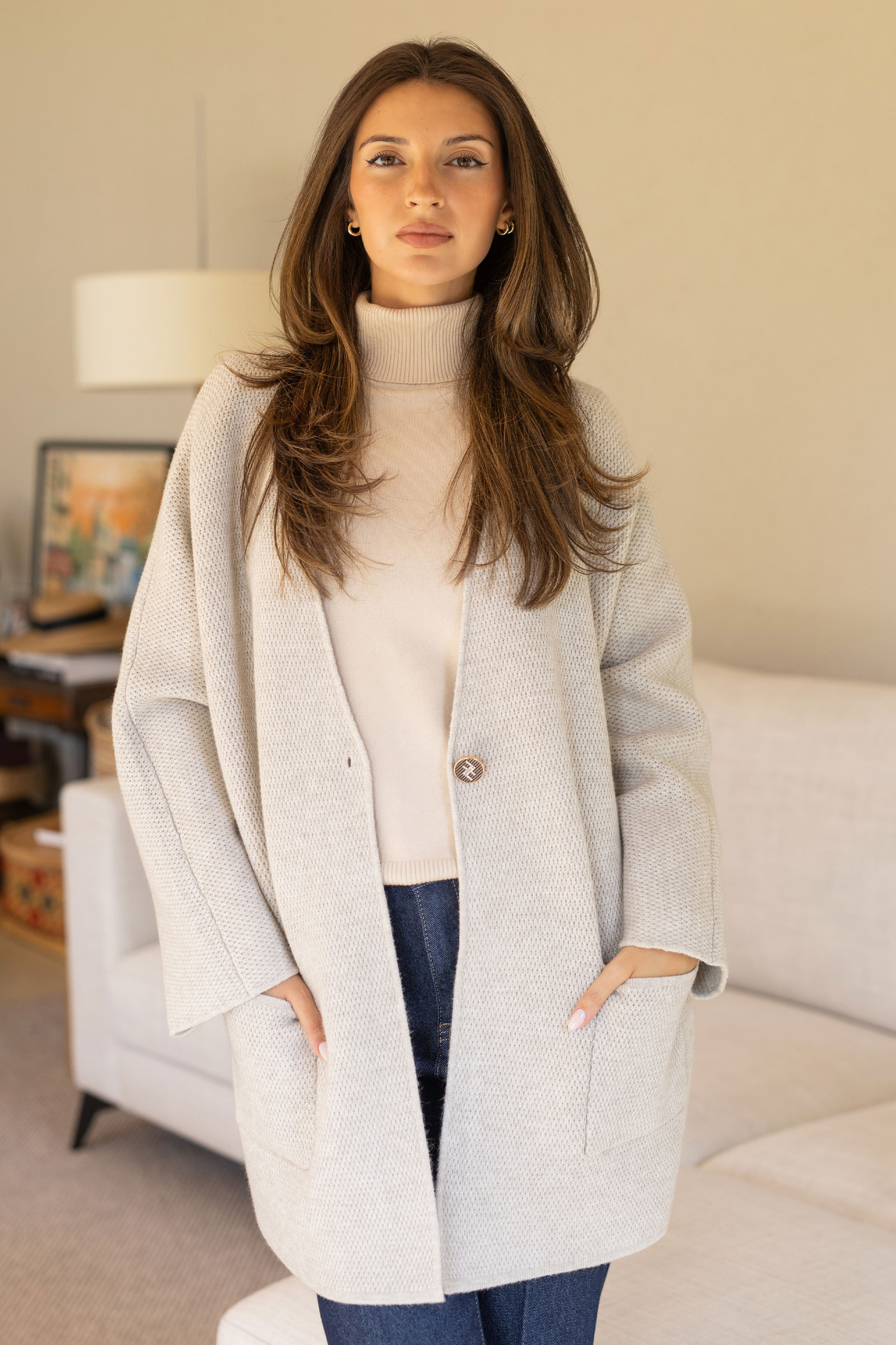 Casaco de malha com botão personalizado