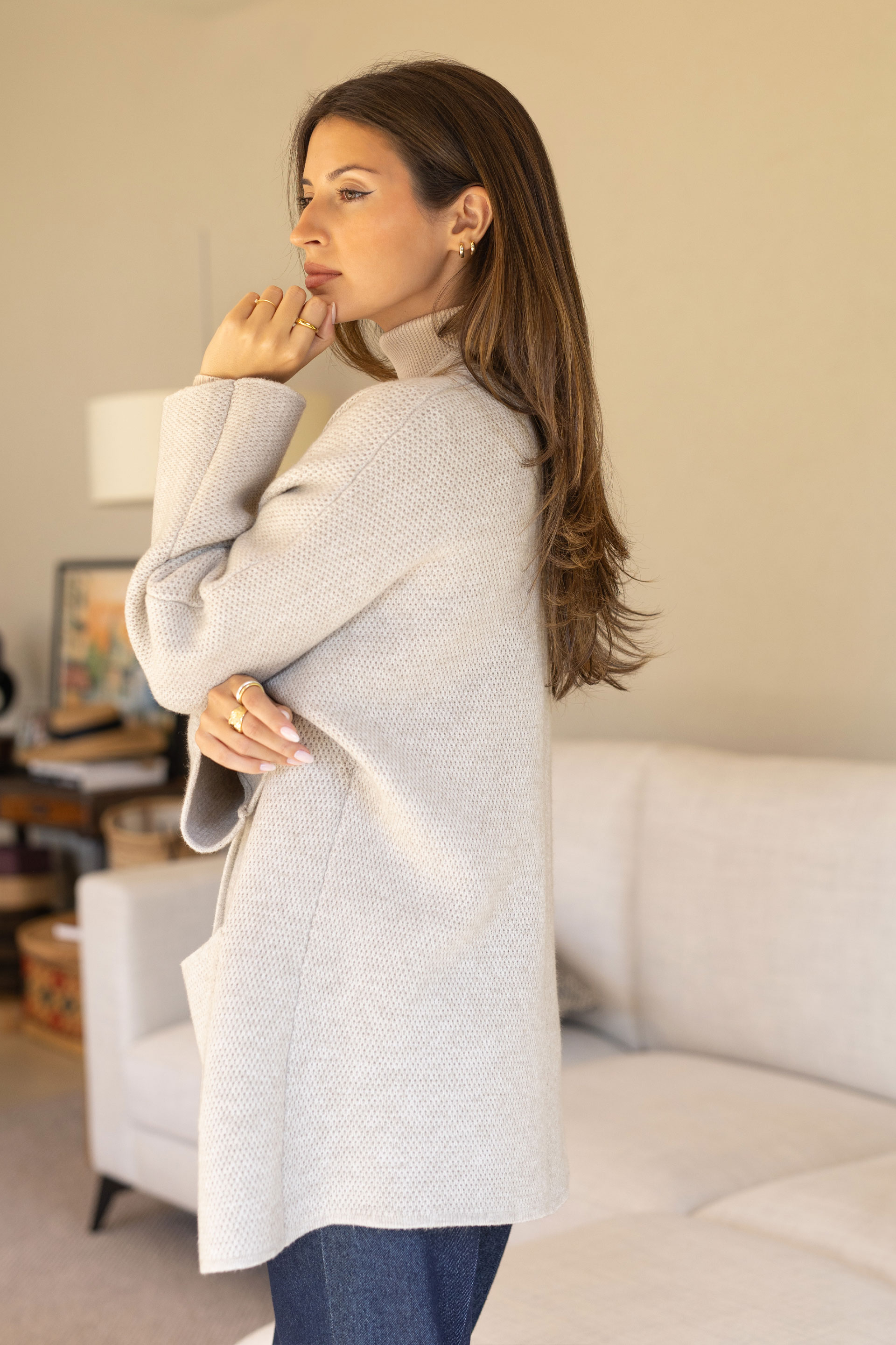 Casaco de malha com botão personalizado